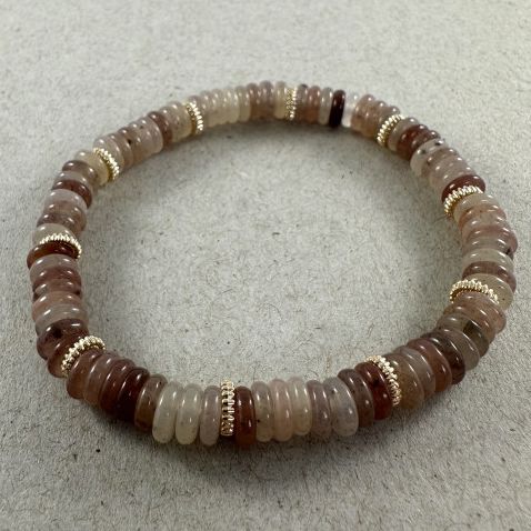 Stone & Gold Discs Stretch Bracelet - Nude Quartz BRA2034 Indulge Me