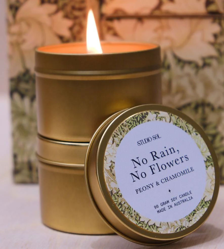 Studio Sol Travel Tin - No Rain, No Flowers Candle Studio Sol 