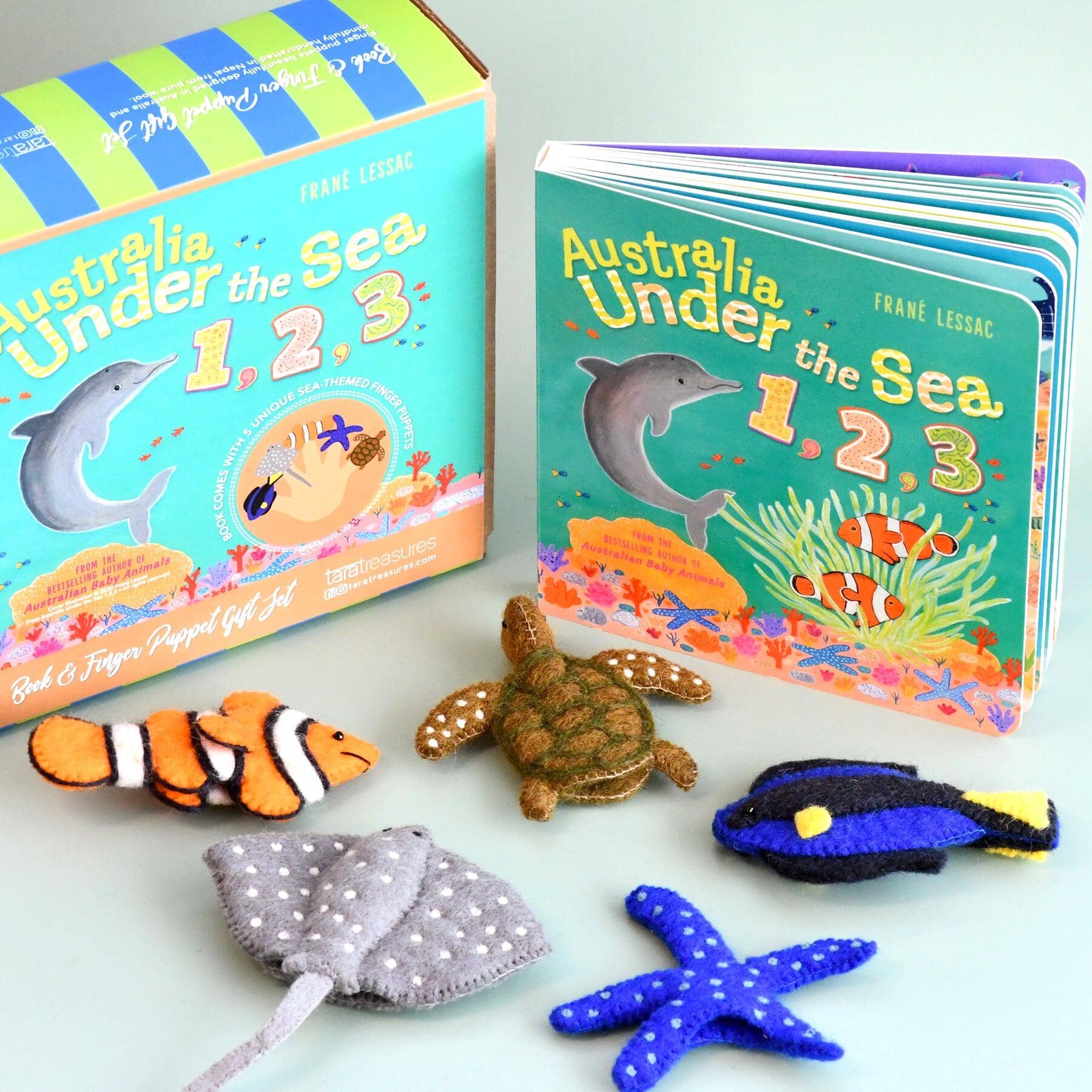 Tara Treasures Finger Puppet Set - Australian Under the Sea 1,23 by Frane Lessac Tara Treasures