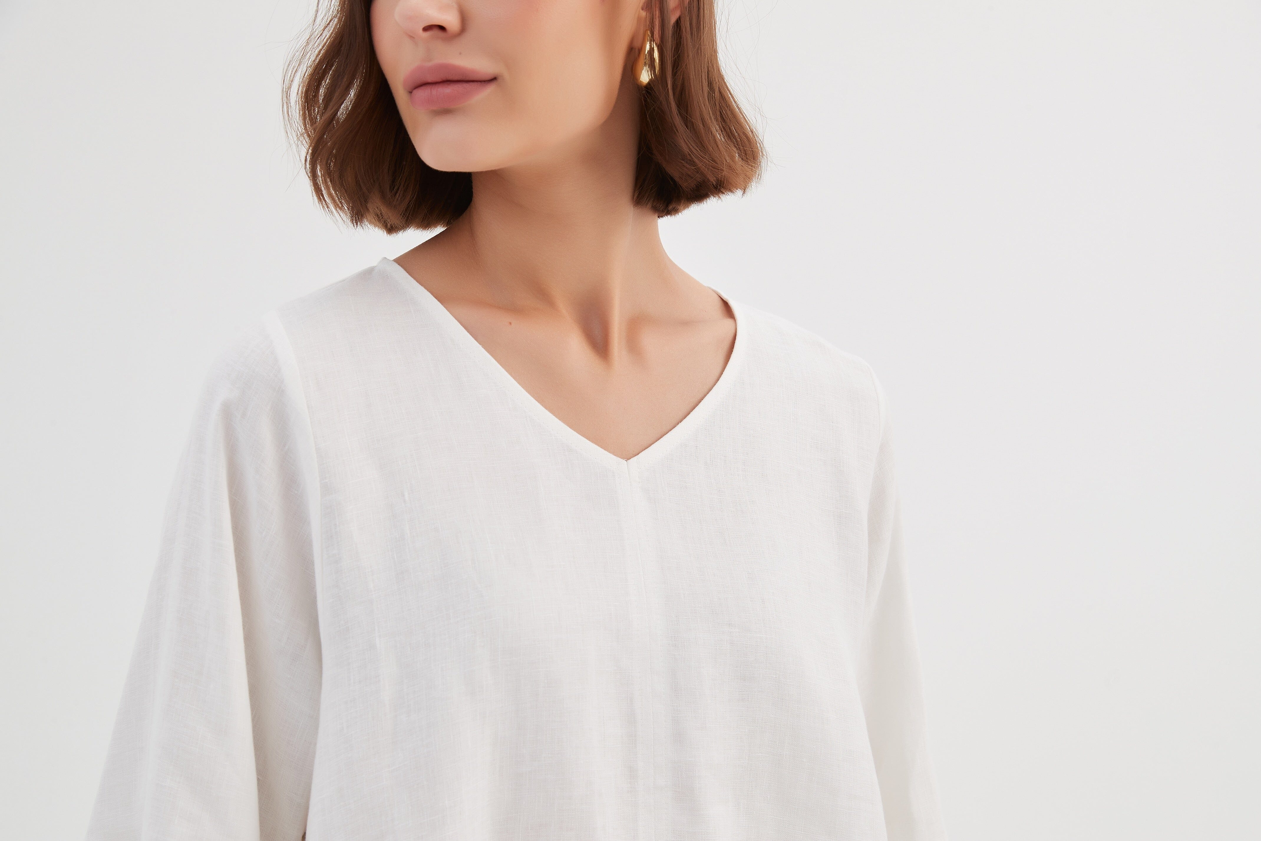 Tirelli Bishop Long Sleeve Linen Top- White Tirelli