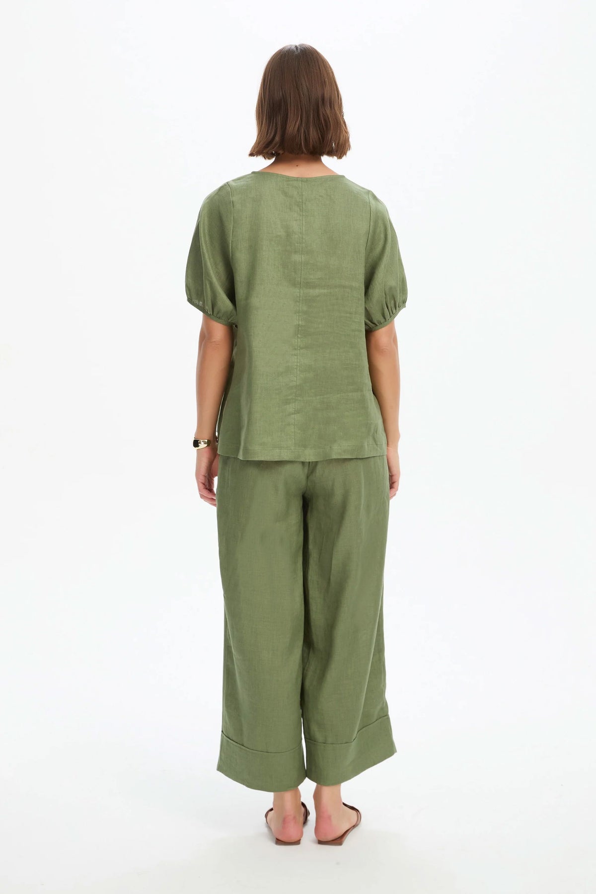 Tirelli Bishop Sleeve Top - Olive Green Tirelli