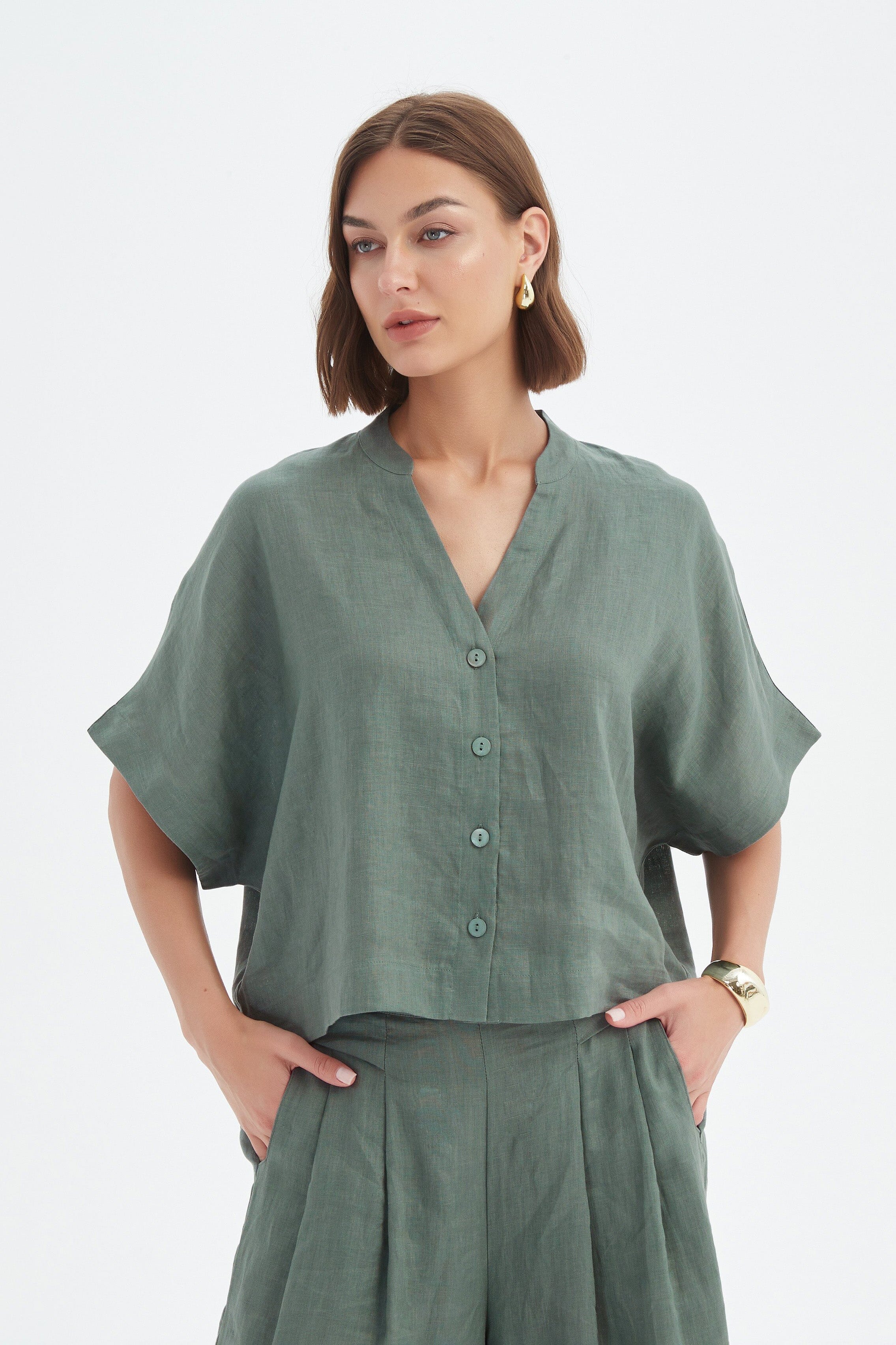 Tirelli Boxy Button Linen Shirt - Petrol Tirelli