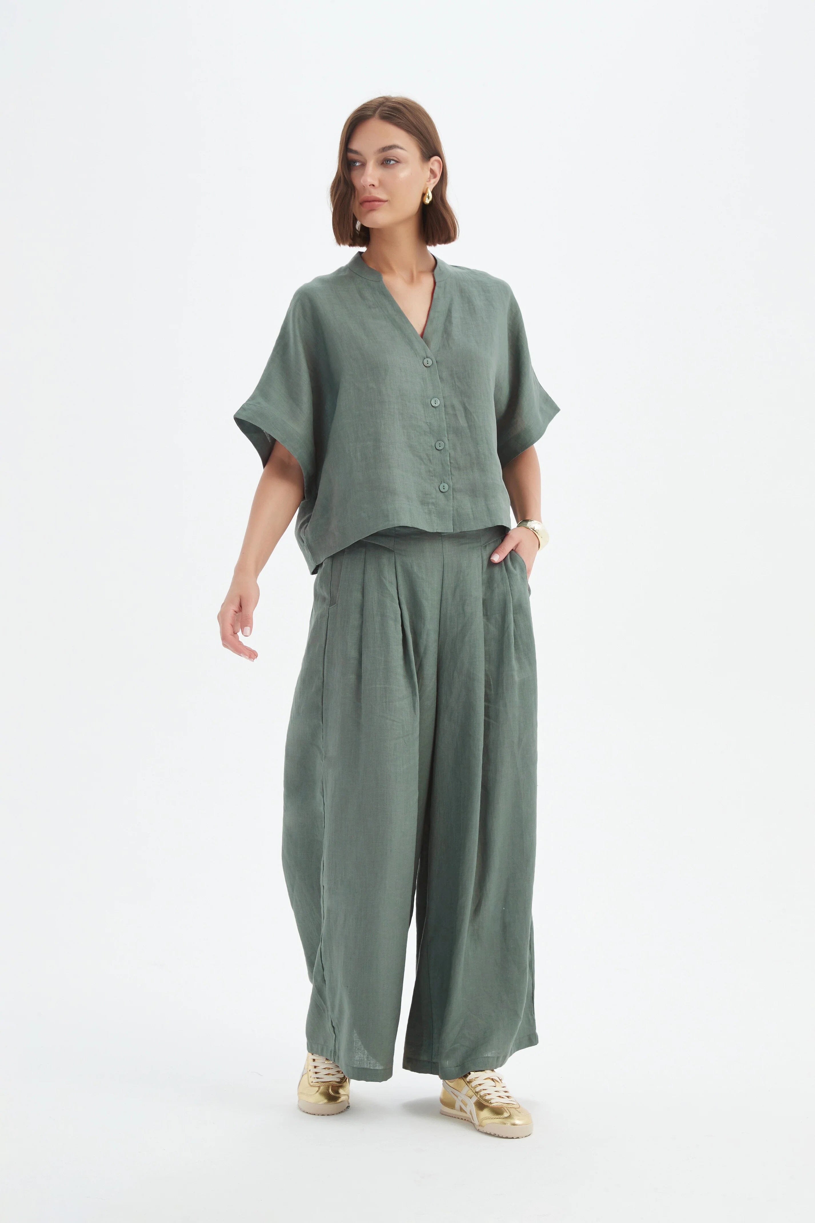 Tirelli Boxy Button Linen Shirt - Petrol Tirelli
