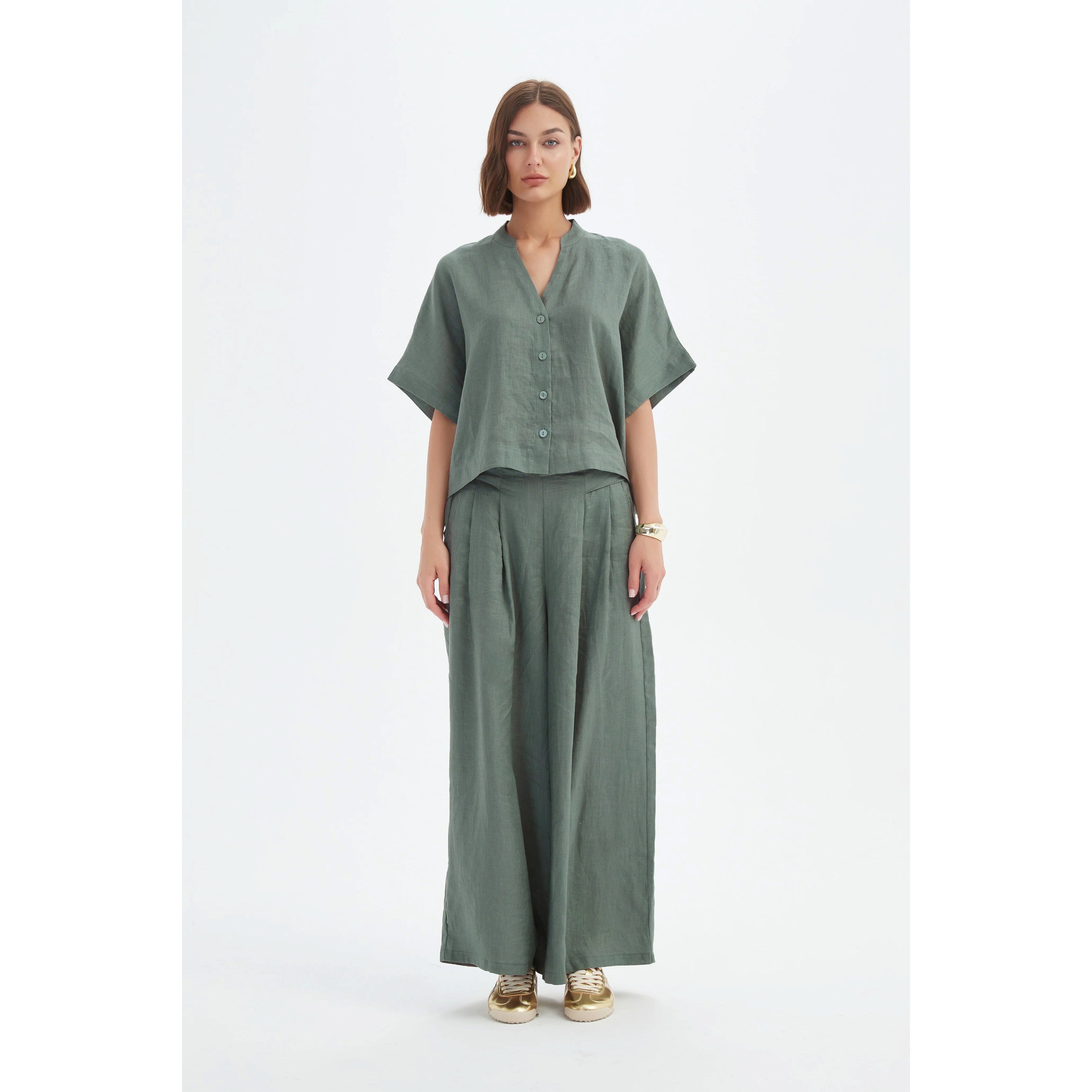 Tirelli Boxy Button Linen Shirt - Petrol Tirelli