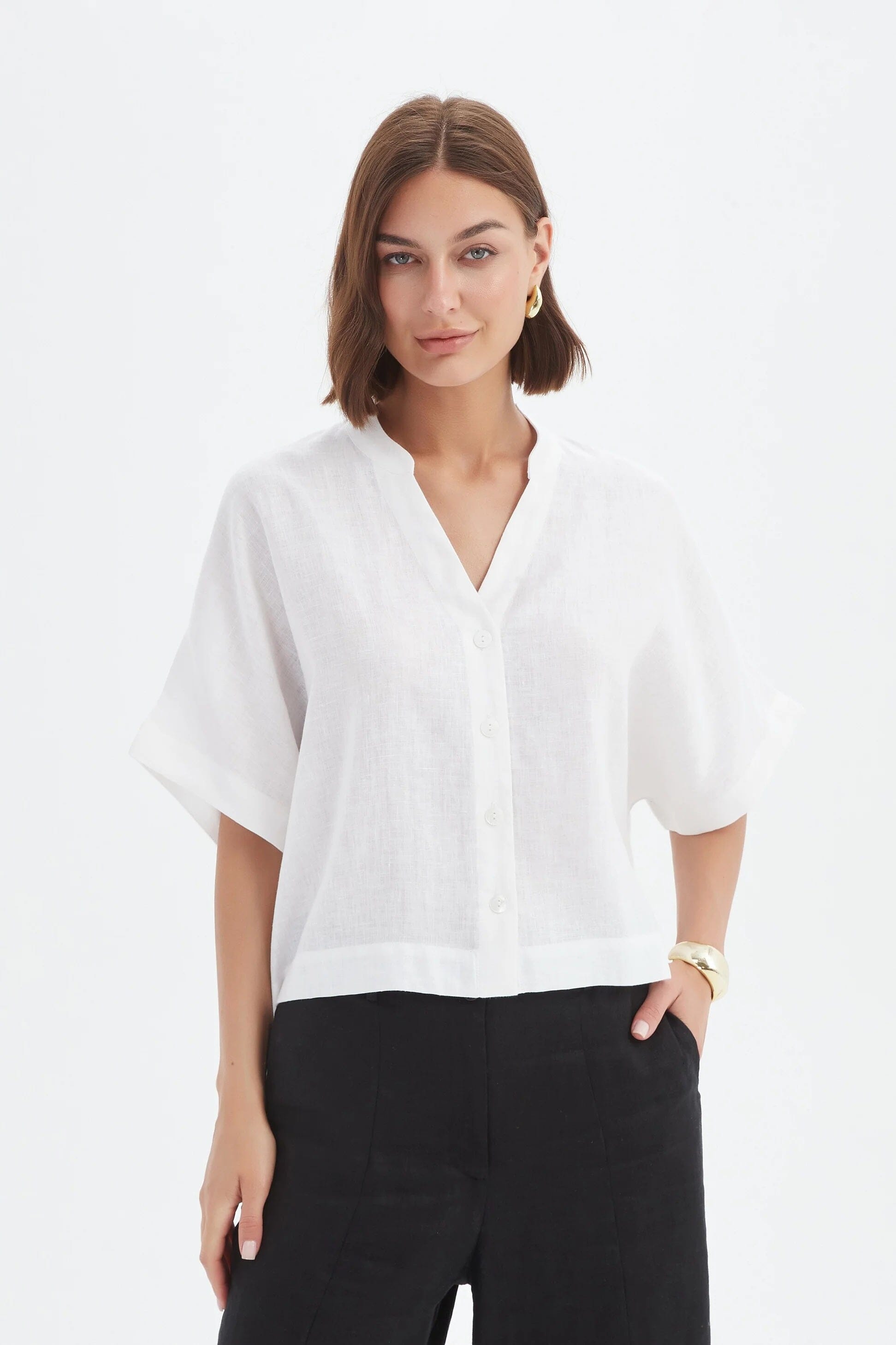 Tirelli Boxy Button Linen Shirt - White Tirelli