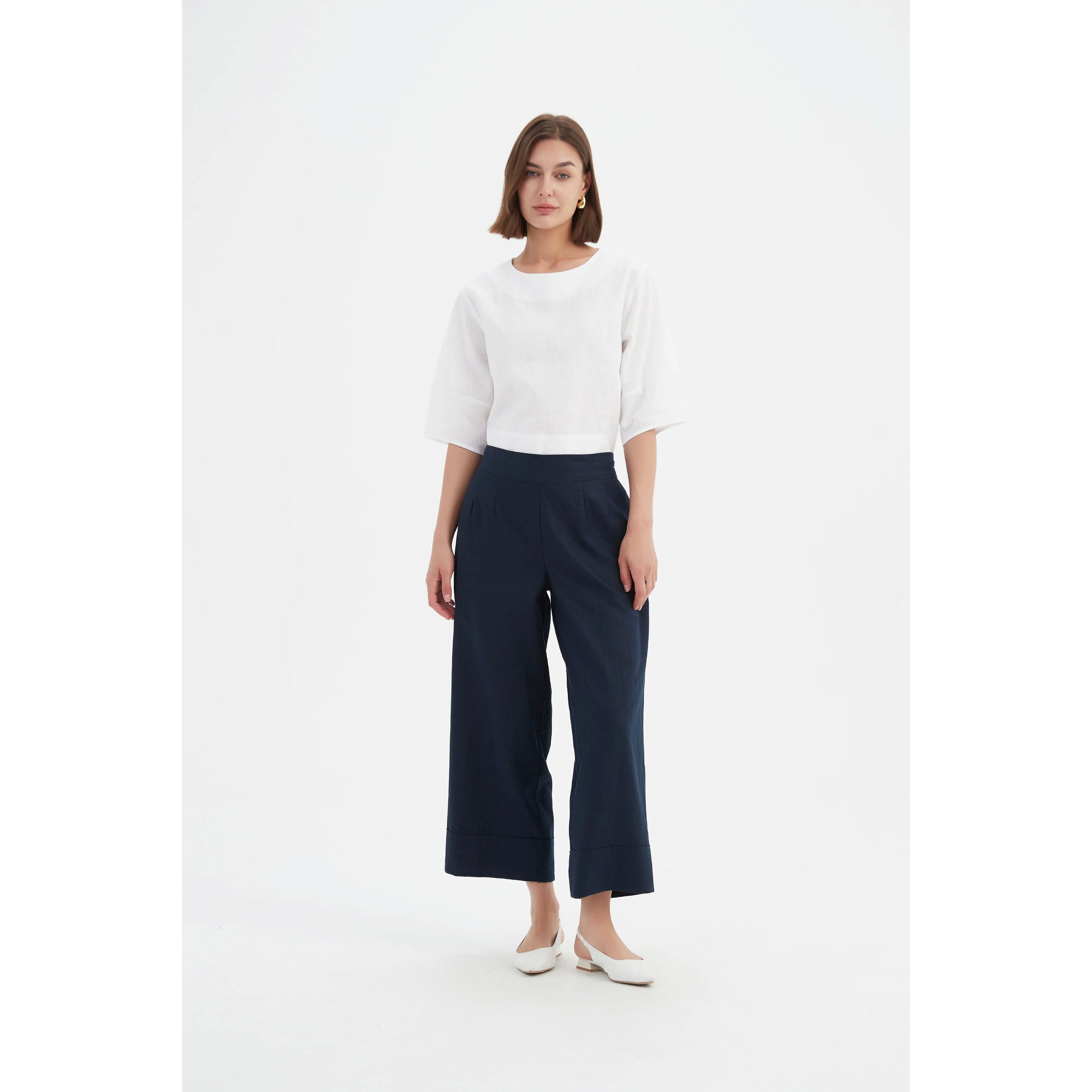 Tirelli Cropped Wide Leg Pant - Navy Tirelli