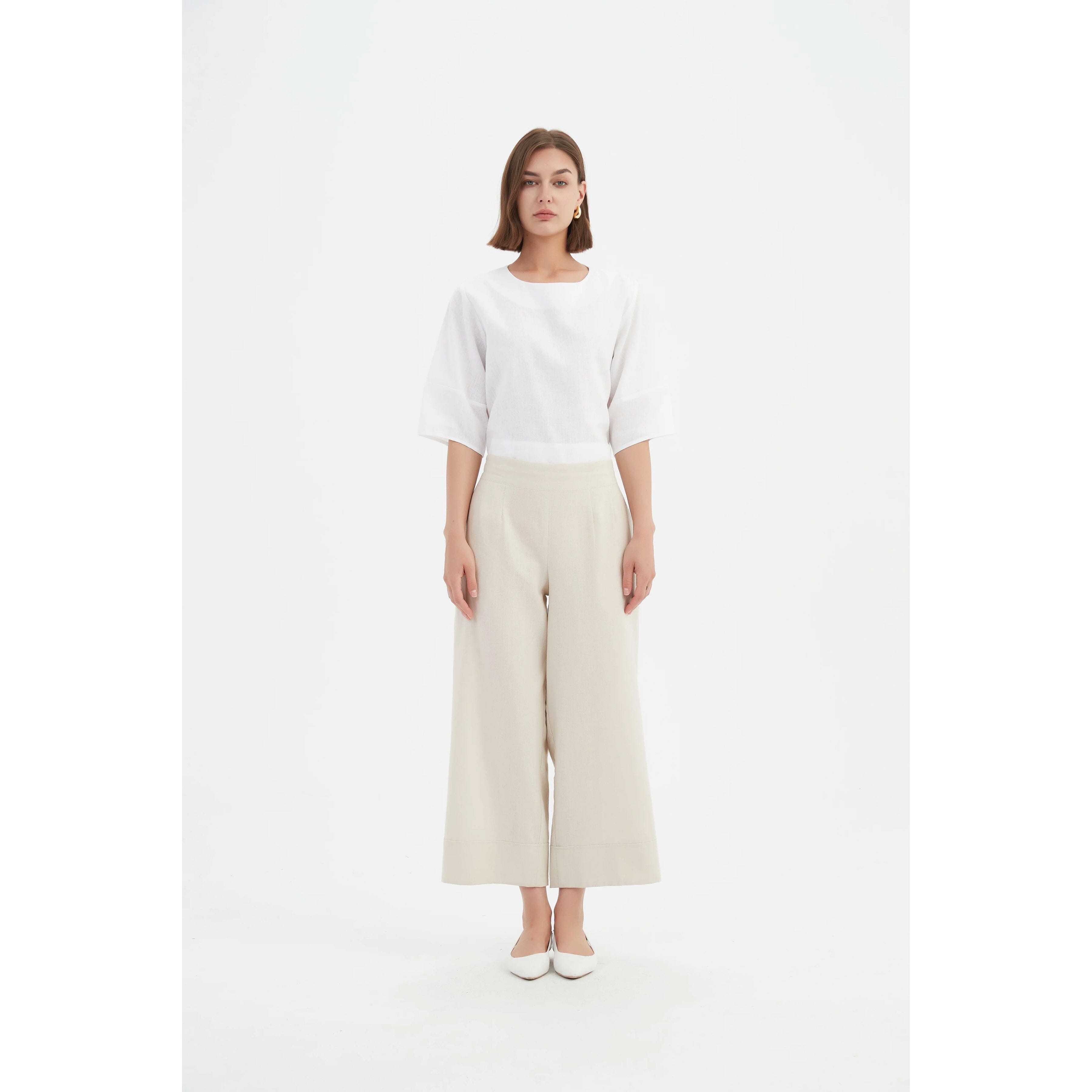 Tirelli Cropped Wide Leg Pant - Neutral Tirelli