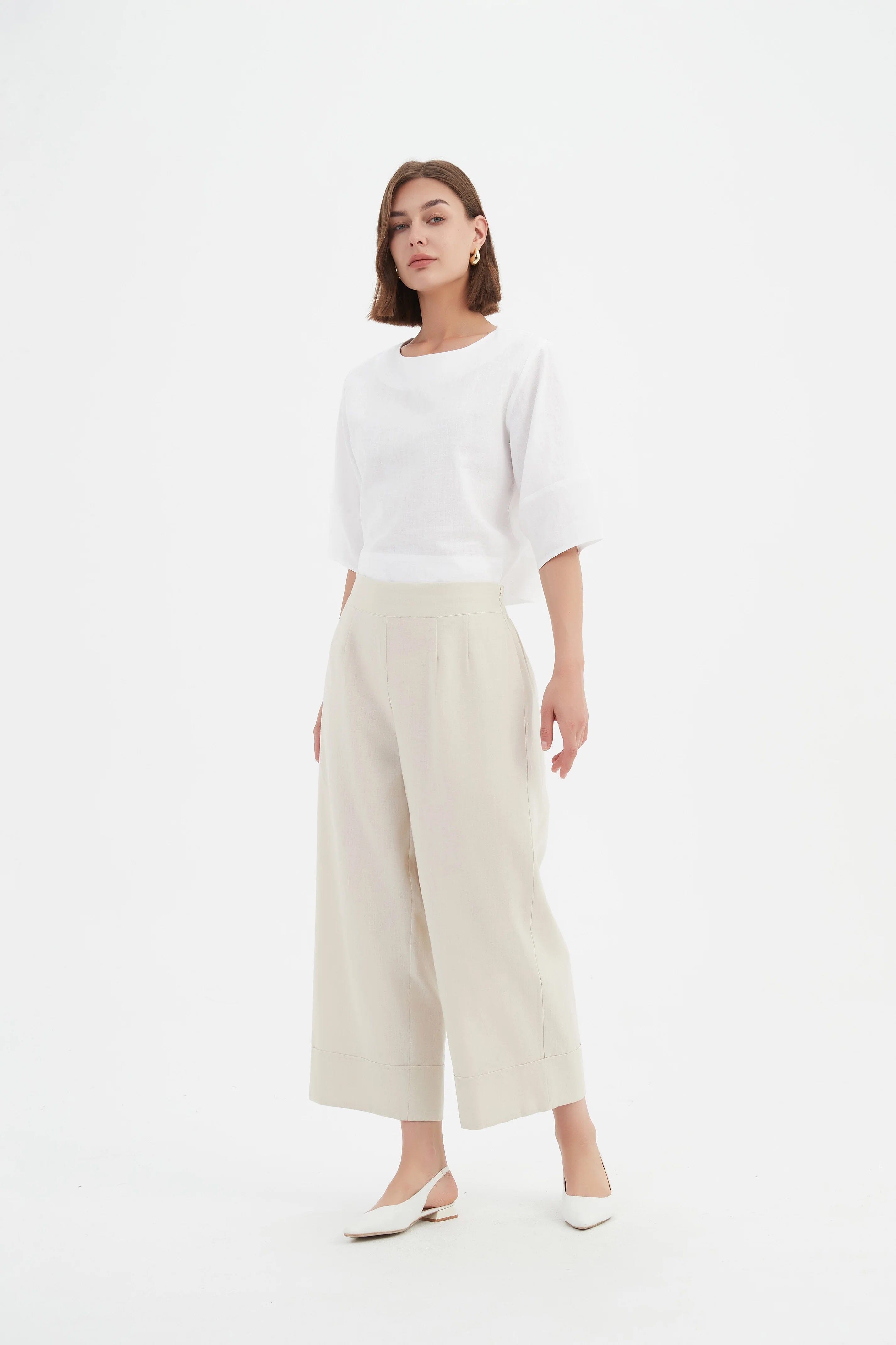 Tirelli Cropped Wide Leg Pant - Neutral Tirelli