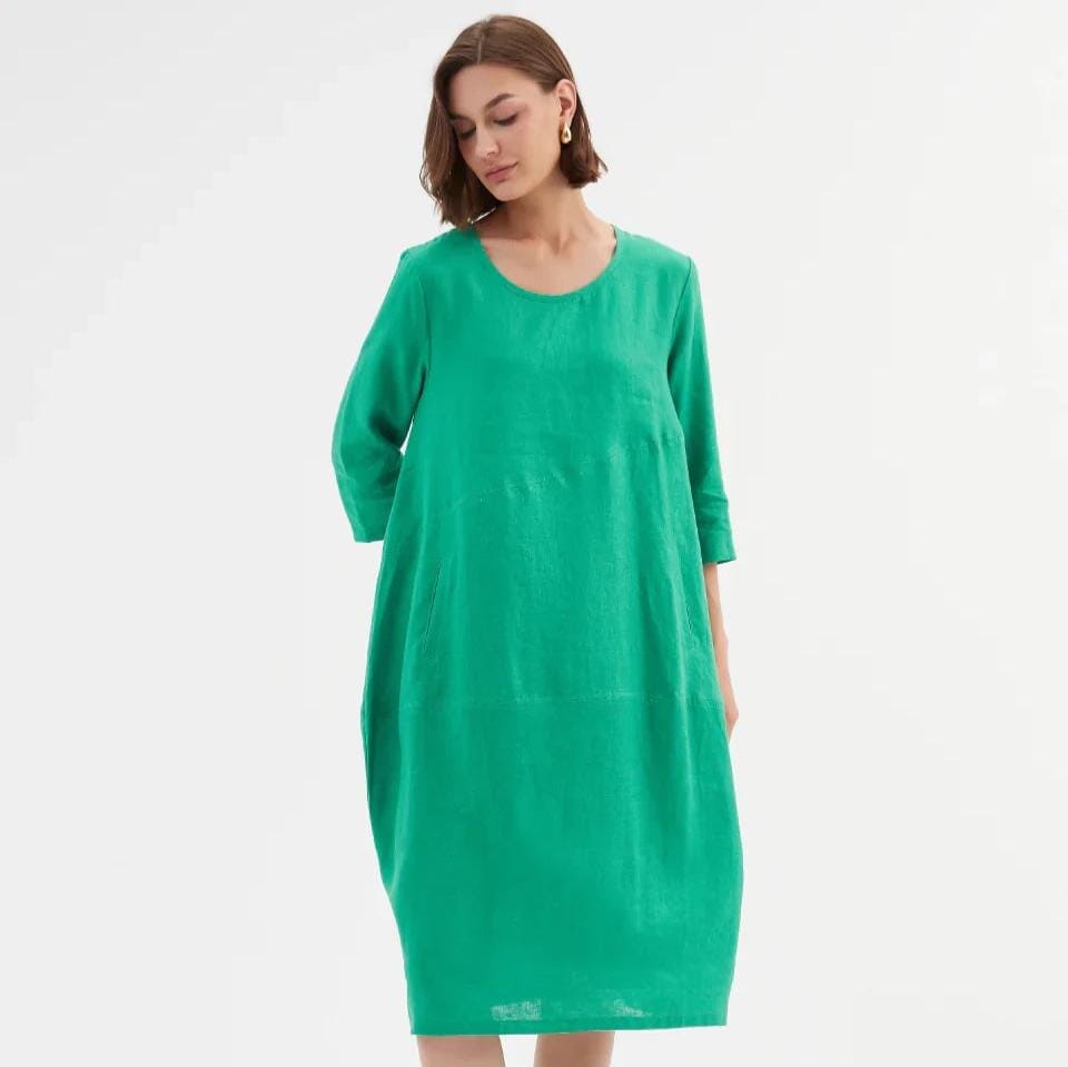 Tirelli Diagonal Seam Linen Dress- Cool Green Tirelli