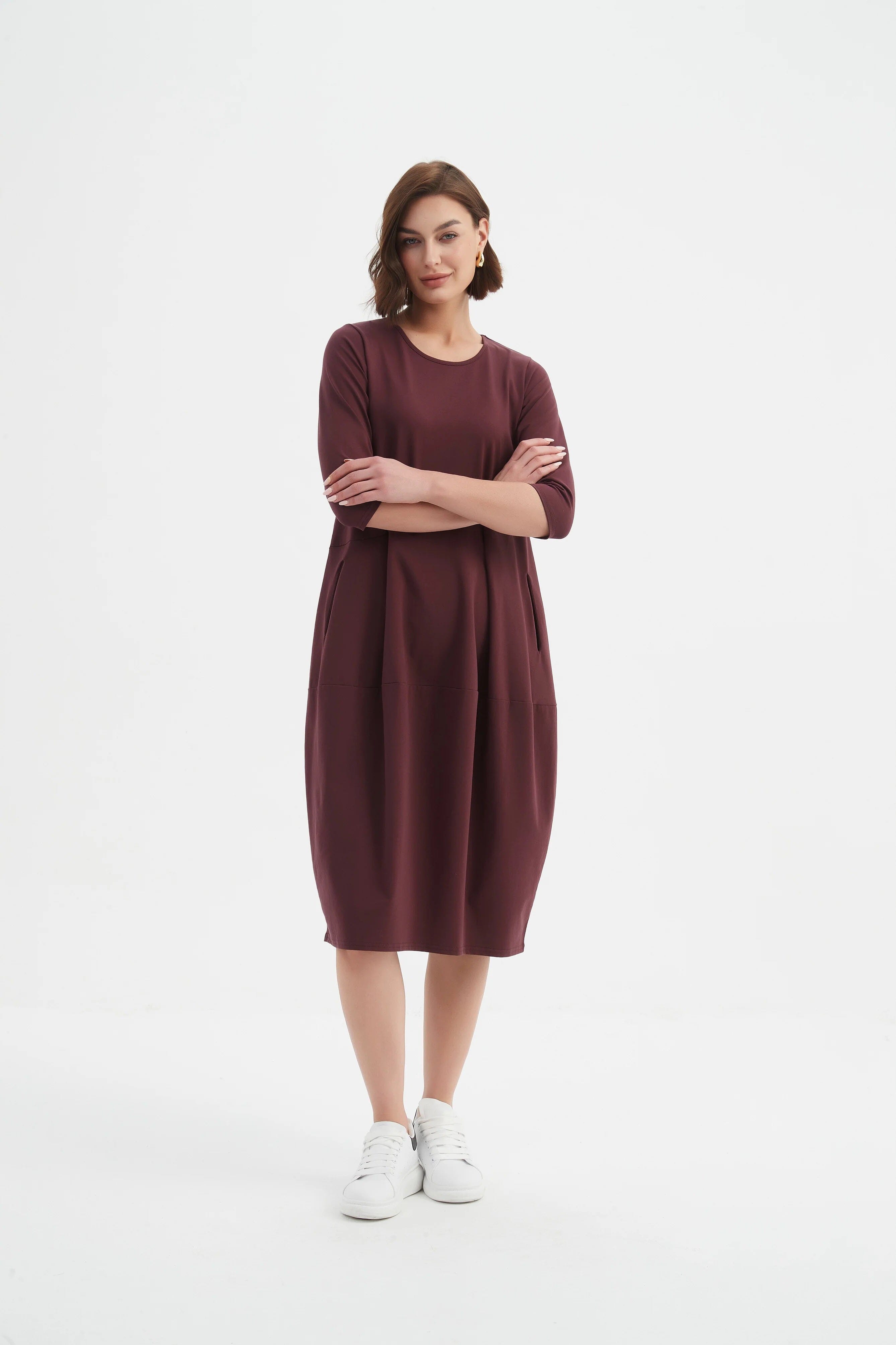 Tirelli Diagonal Seam Winter Dress - Aubergine Tirelli