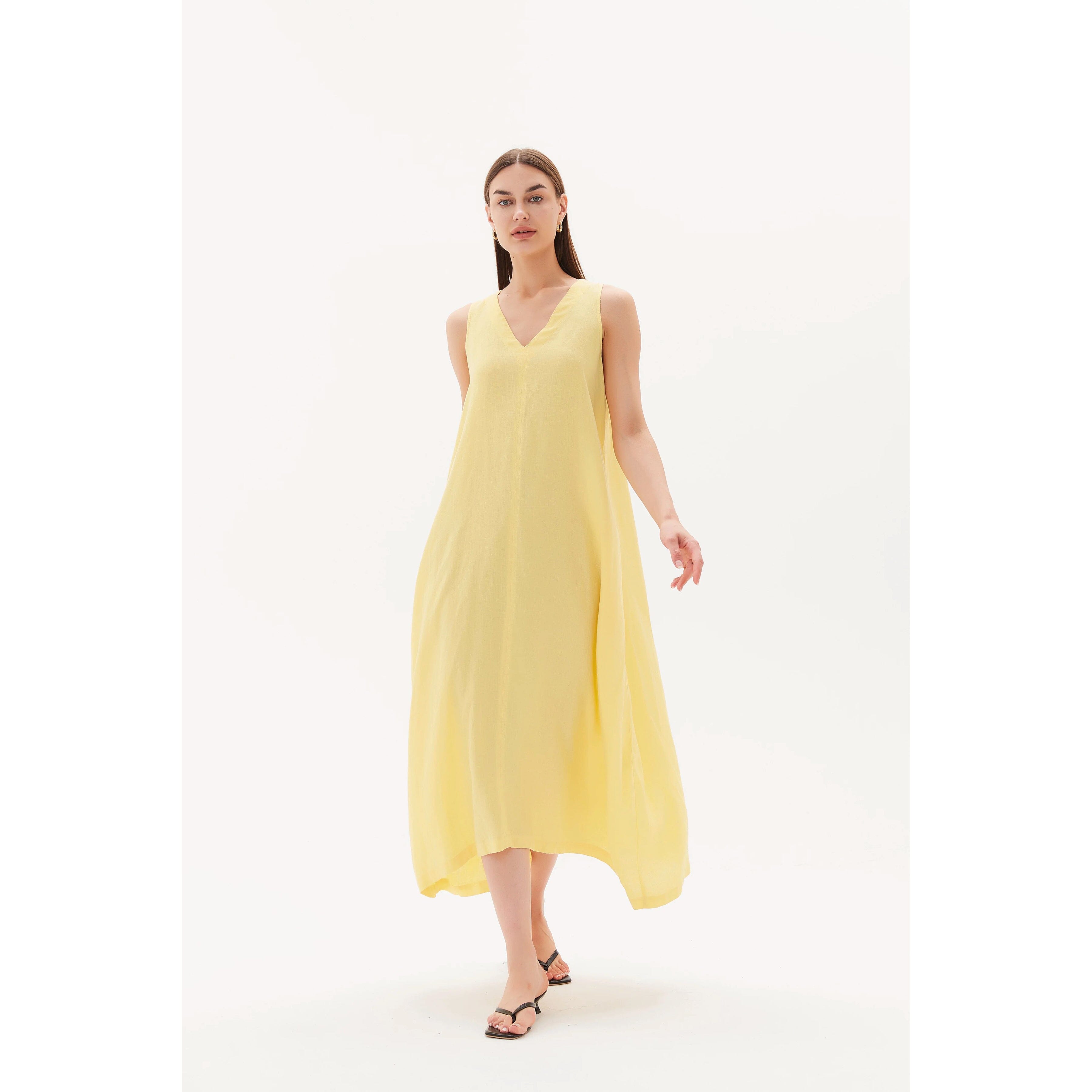 Tirelli Easy Sleeveless Midi Dress- Lemon Yellow Tirelli