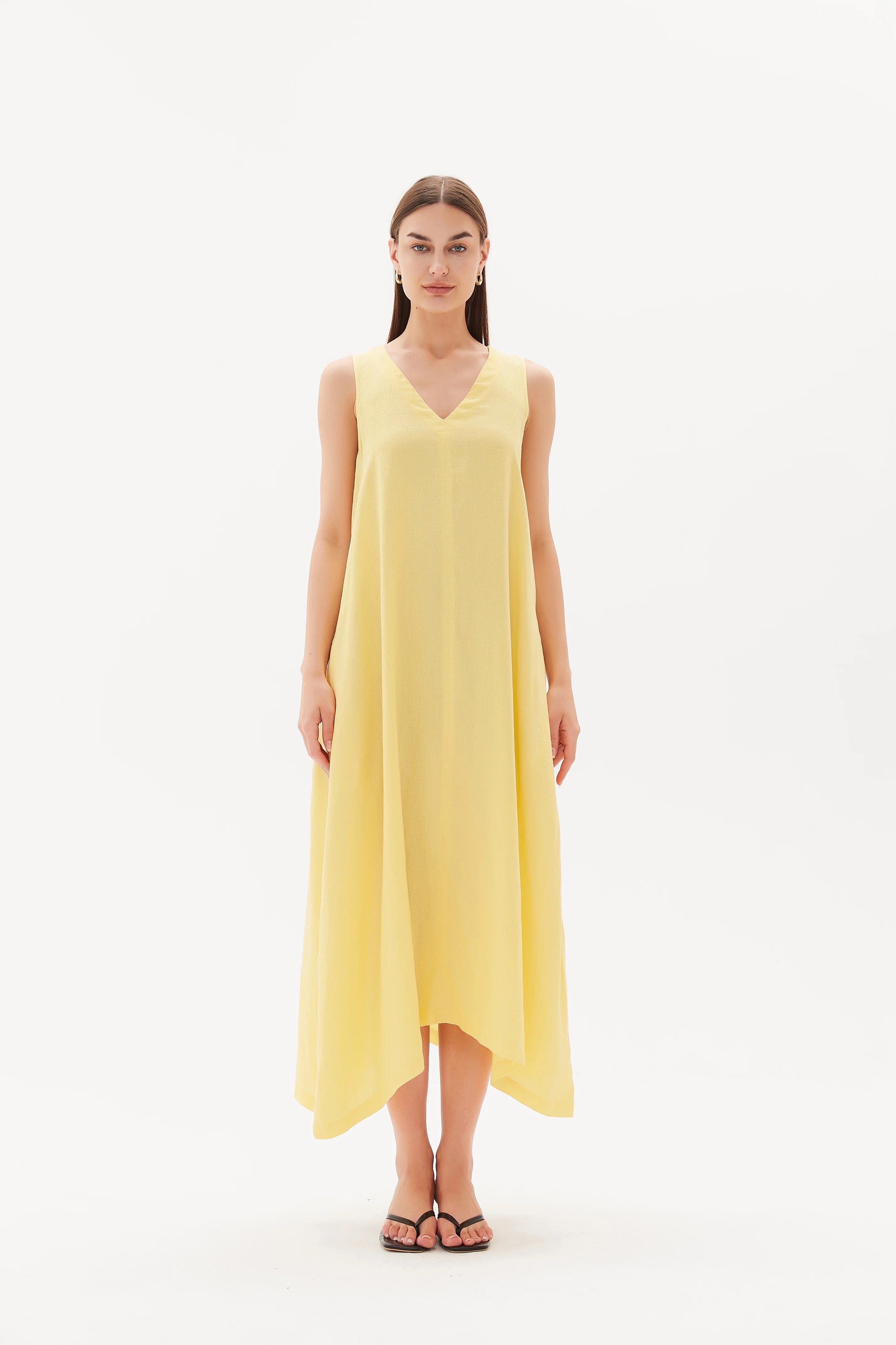 Tirelli Easy Sleeveless Midi Dress- Lemon Yellow Tirelli