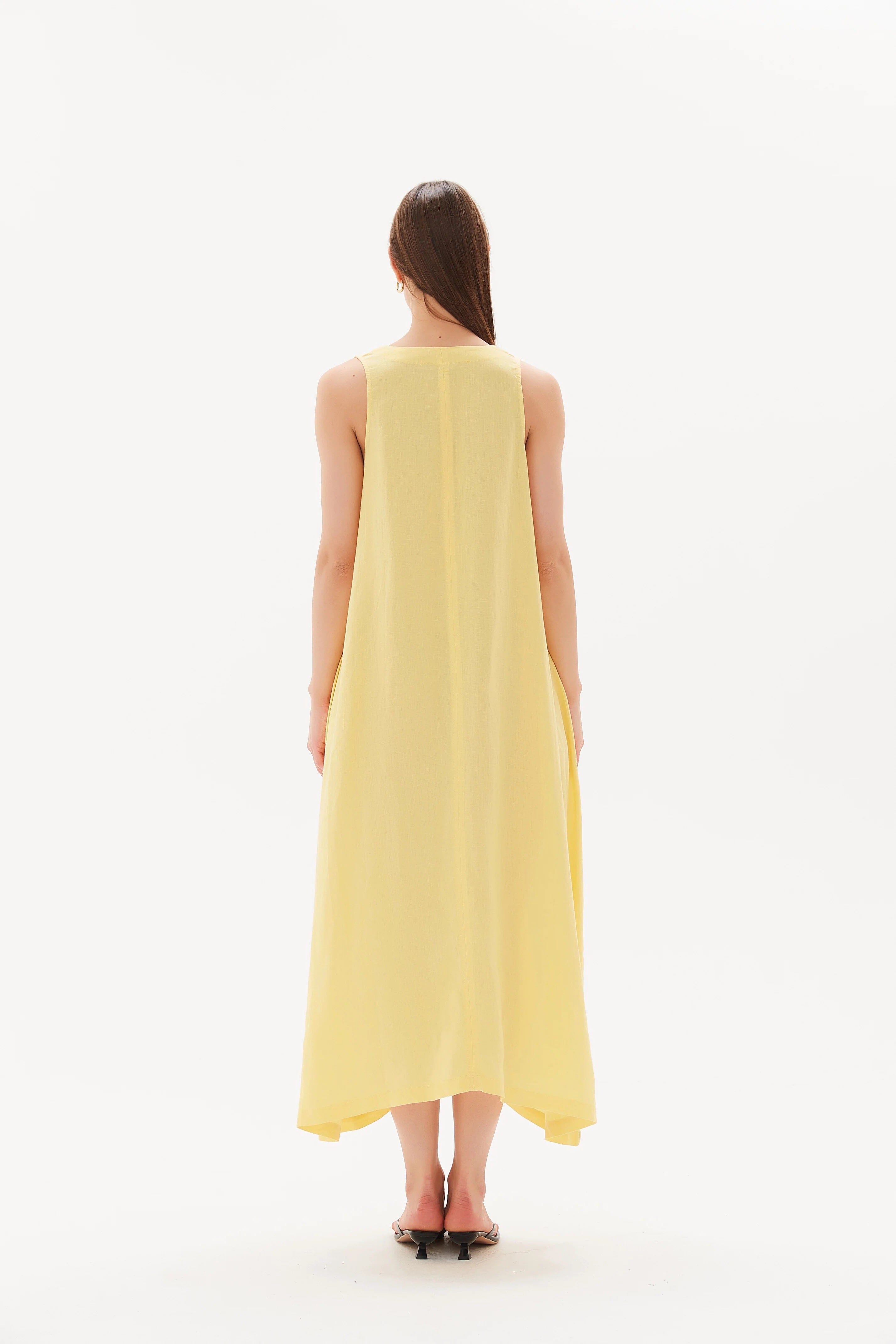 Tirelli Easy Sleeveless Midi Dress- Lemon Yellow Tirelli