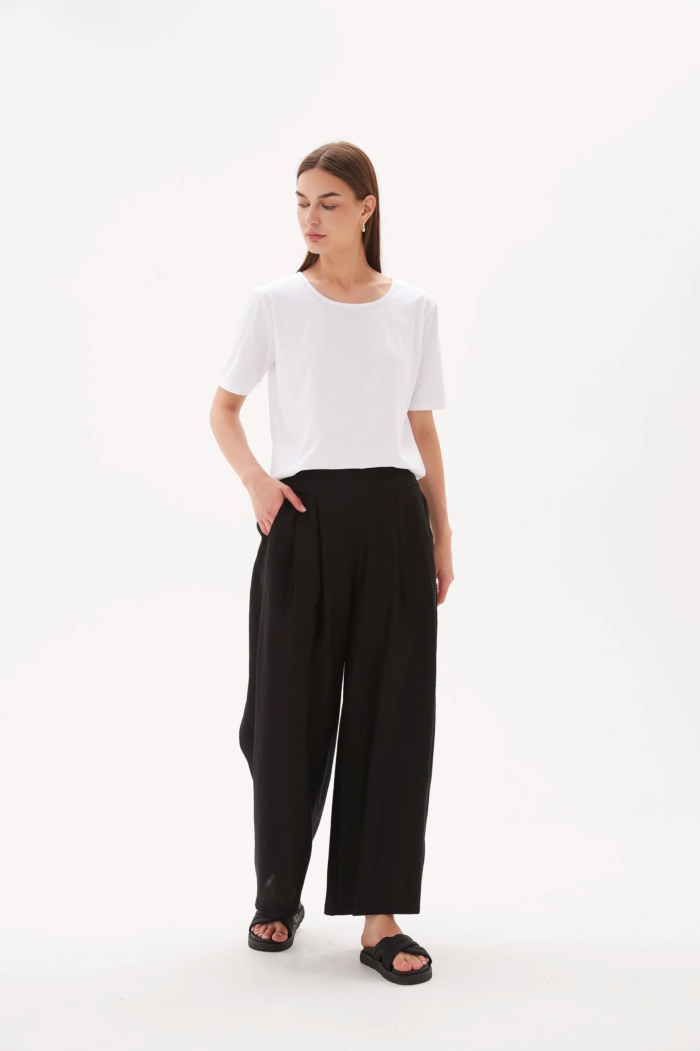 Tirelli Elastic Back Palazzo Pant - Black Tirelli