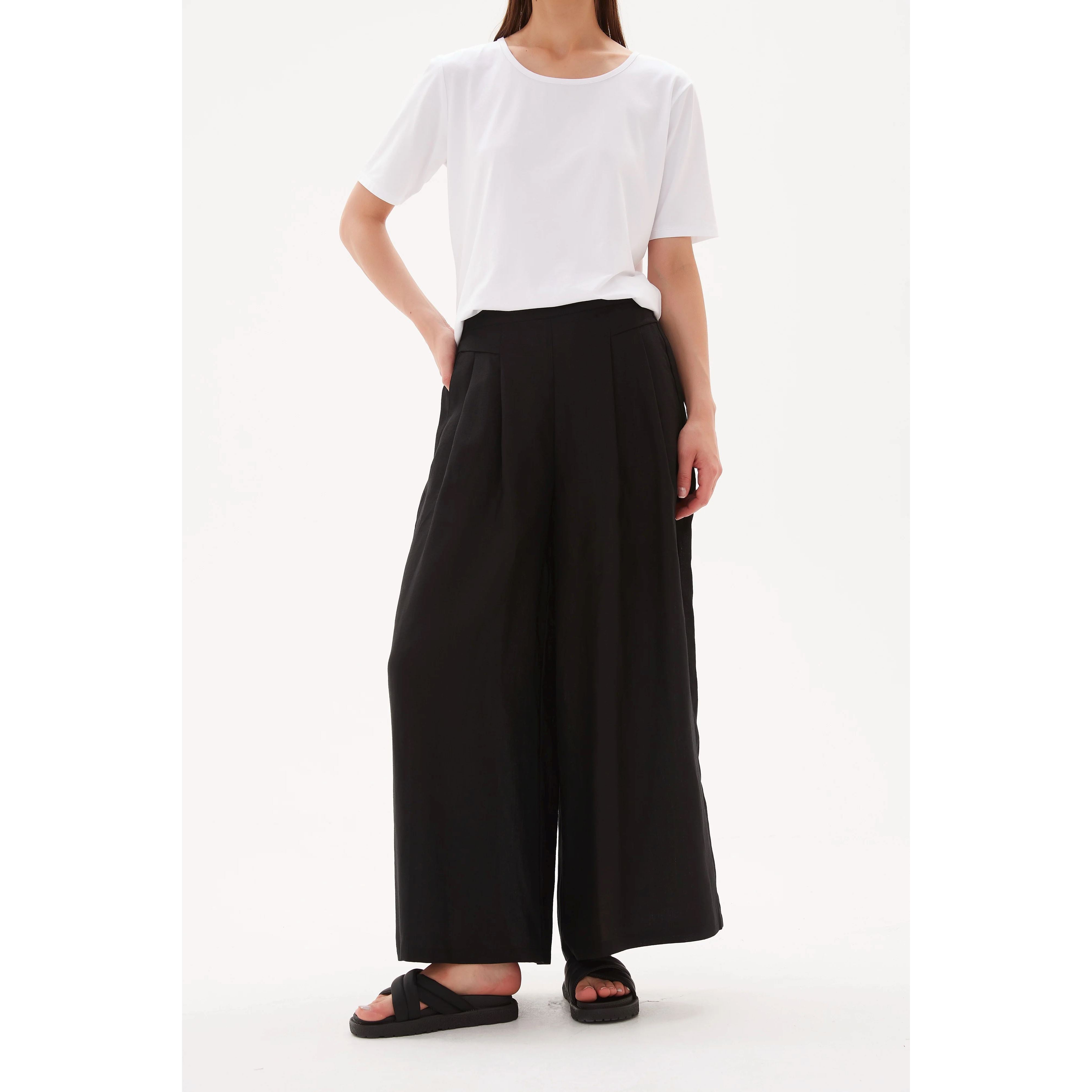 Tirelli Elastic Back Palazzo Pant - Black Tirelli