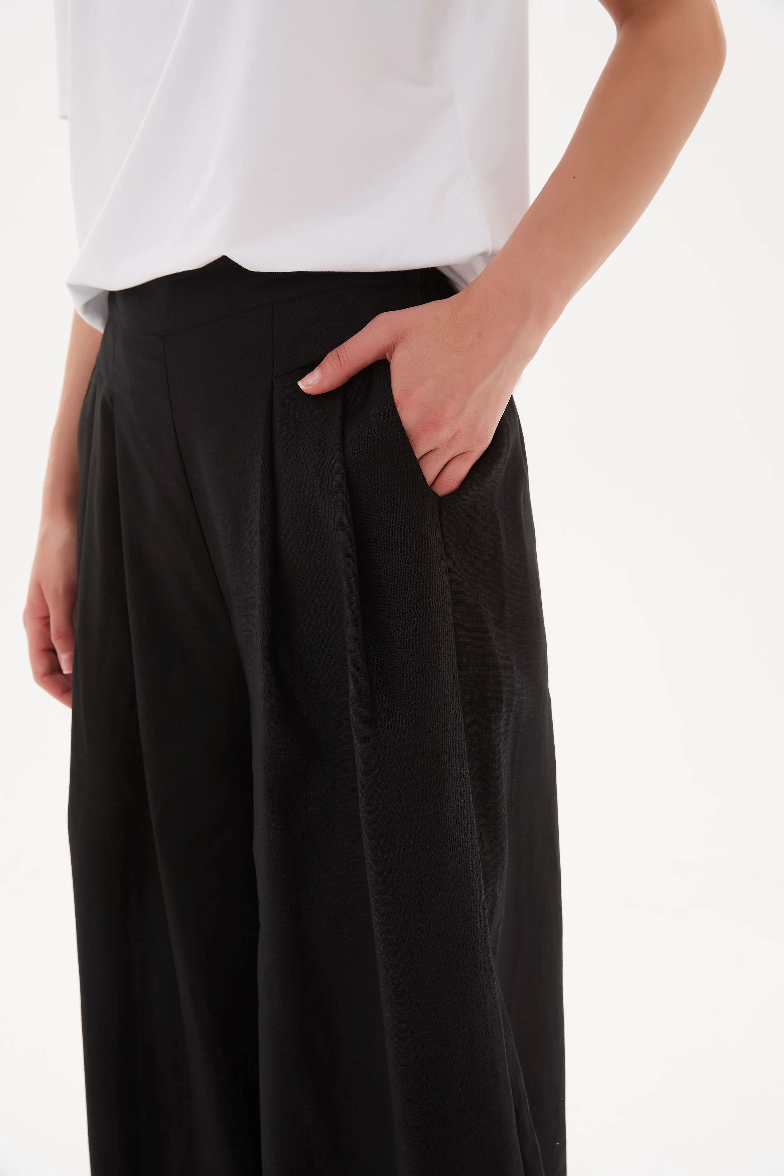 Tirelli Elastic Back Palazzo Pant - Black Tirelli