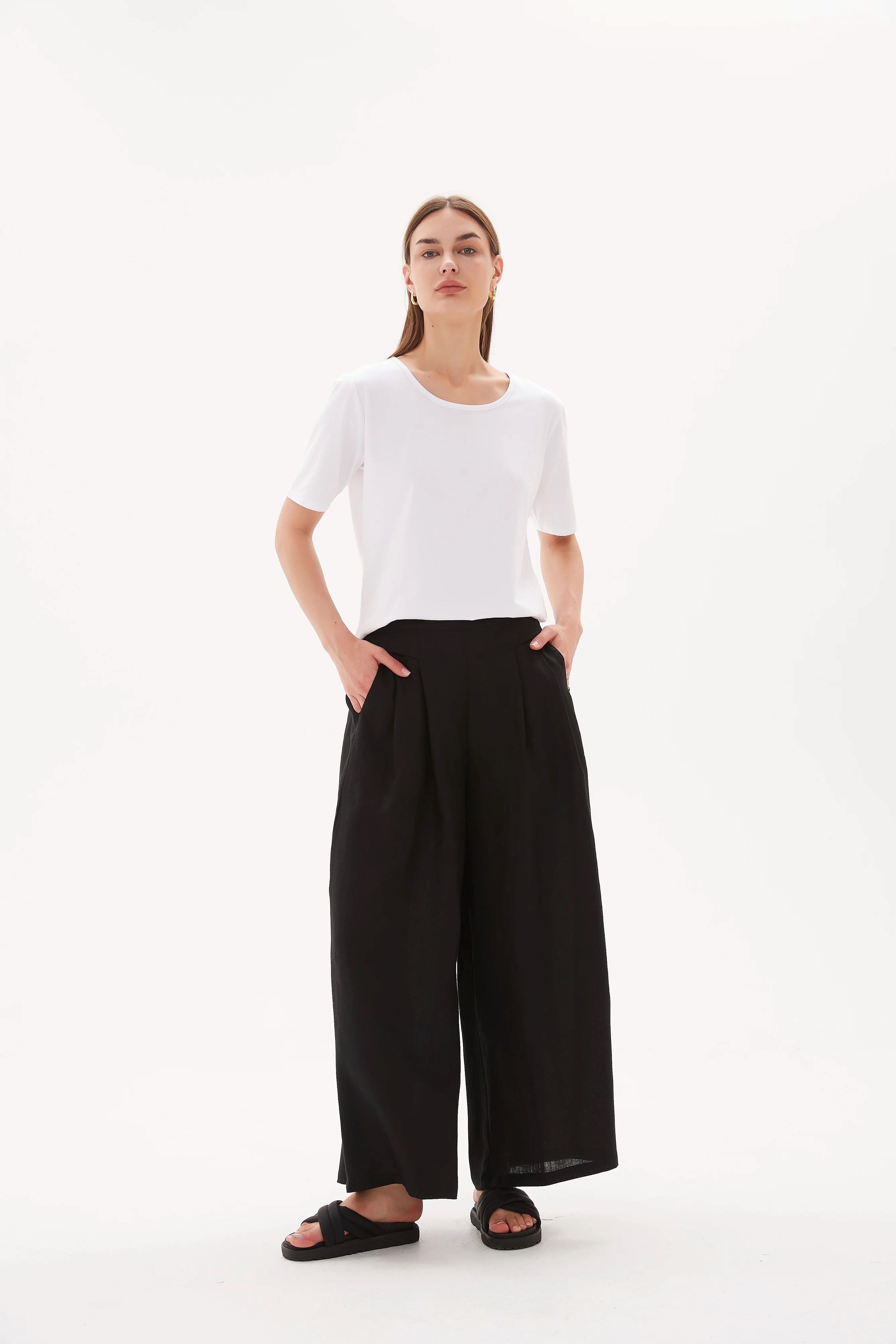 Tirelli Elastic Back Palazzo Pant - Black Tirelli