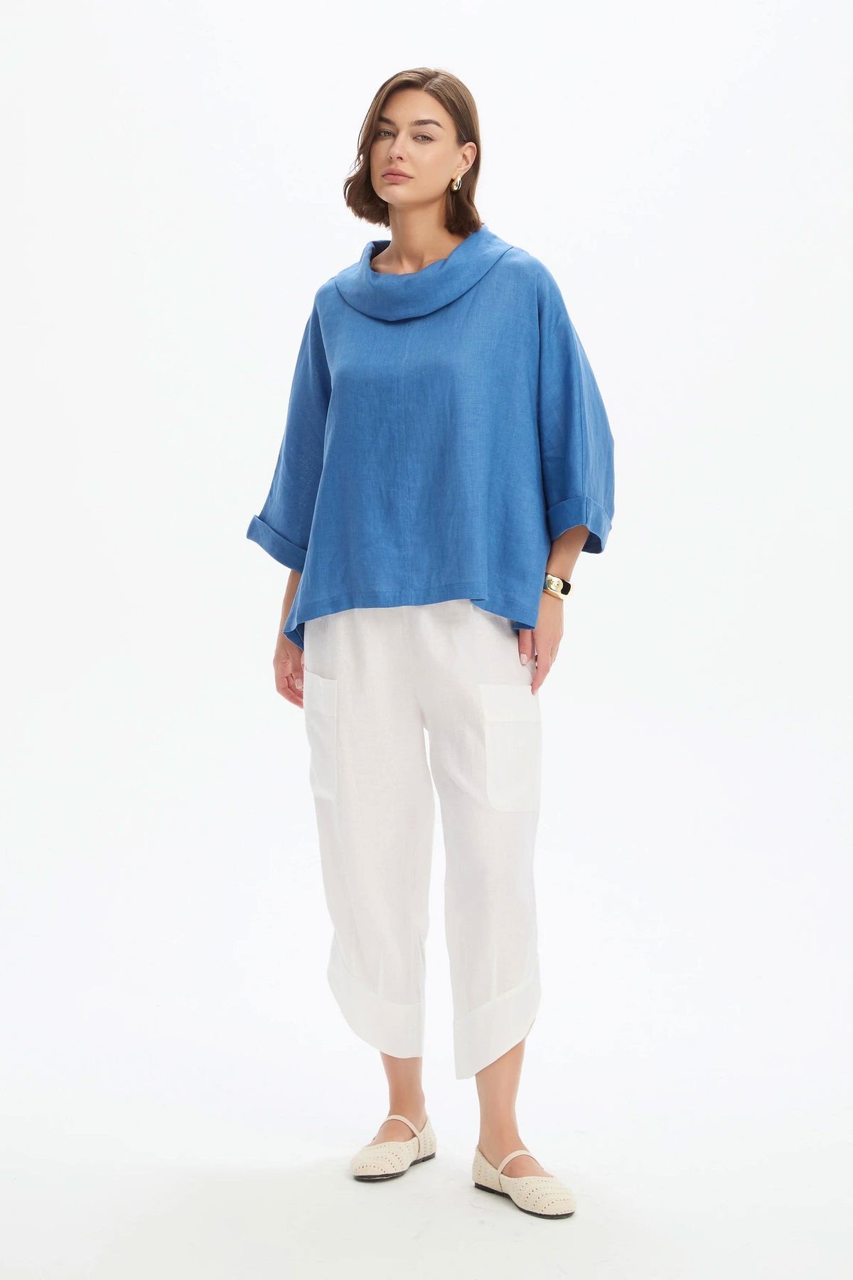 Tirelli Funnel Neck Boxy Top - Coastal Blue Tirelli