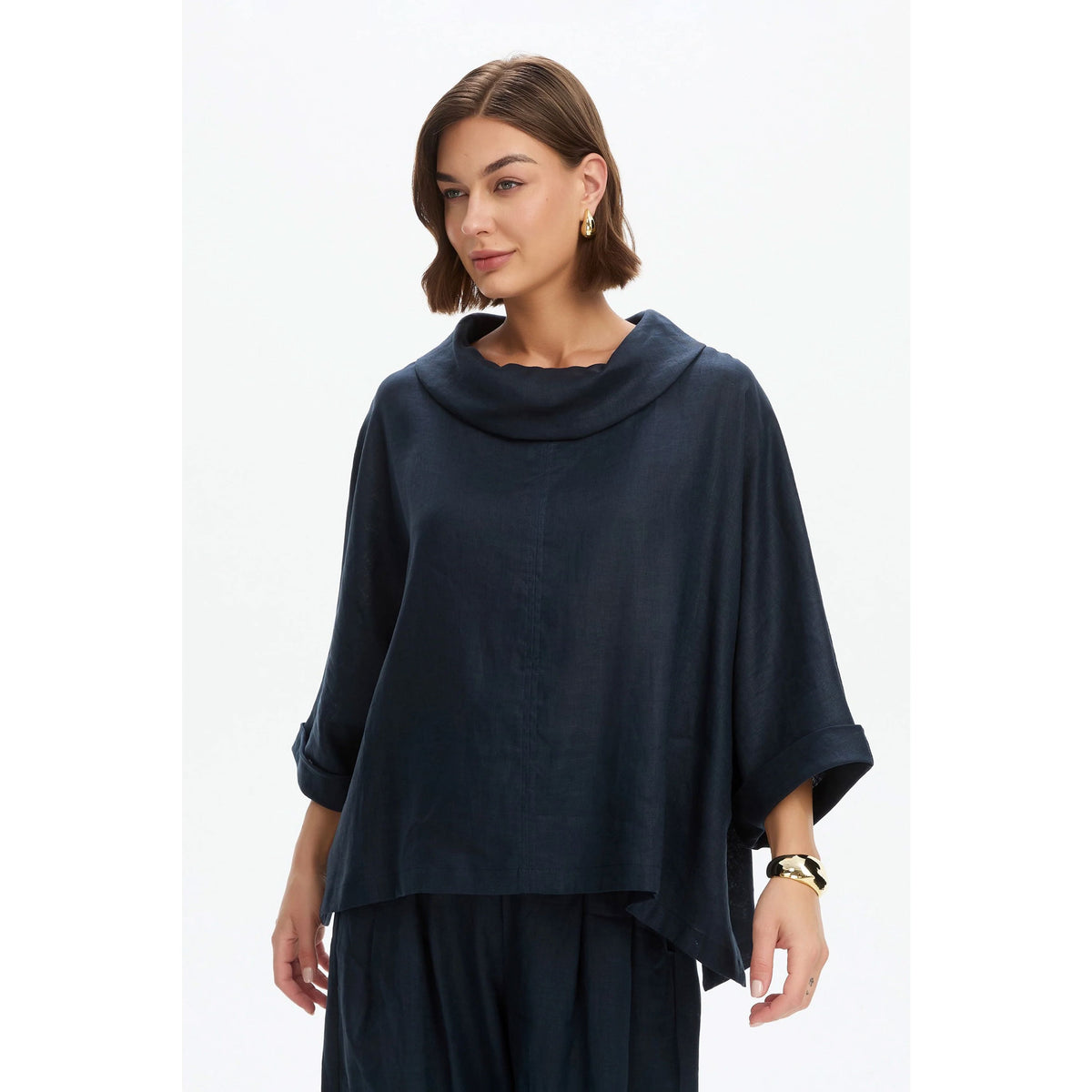 Tirelli Funnel Neck Boxy Top - Navy Women's Top Tirelli 