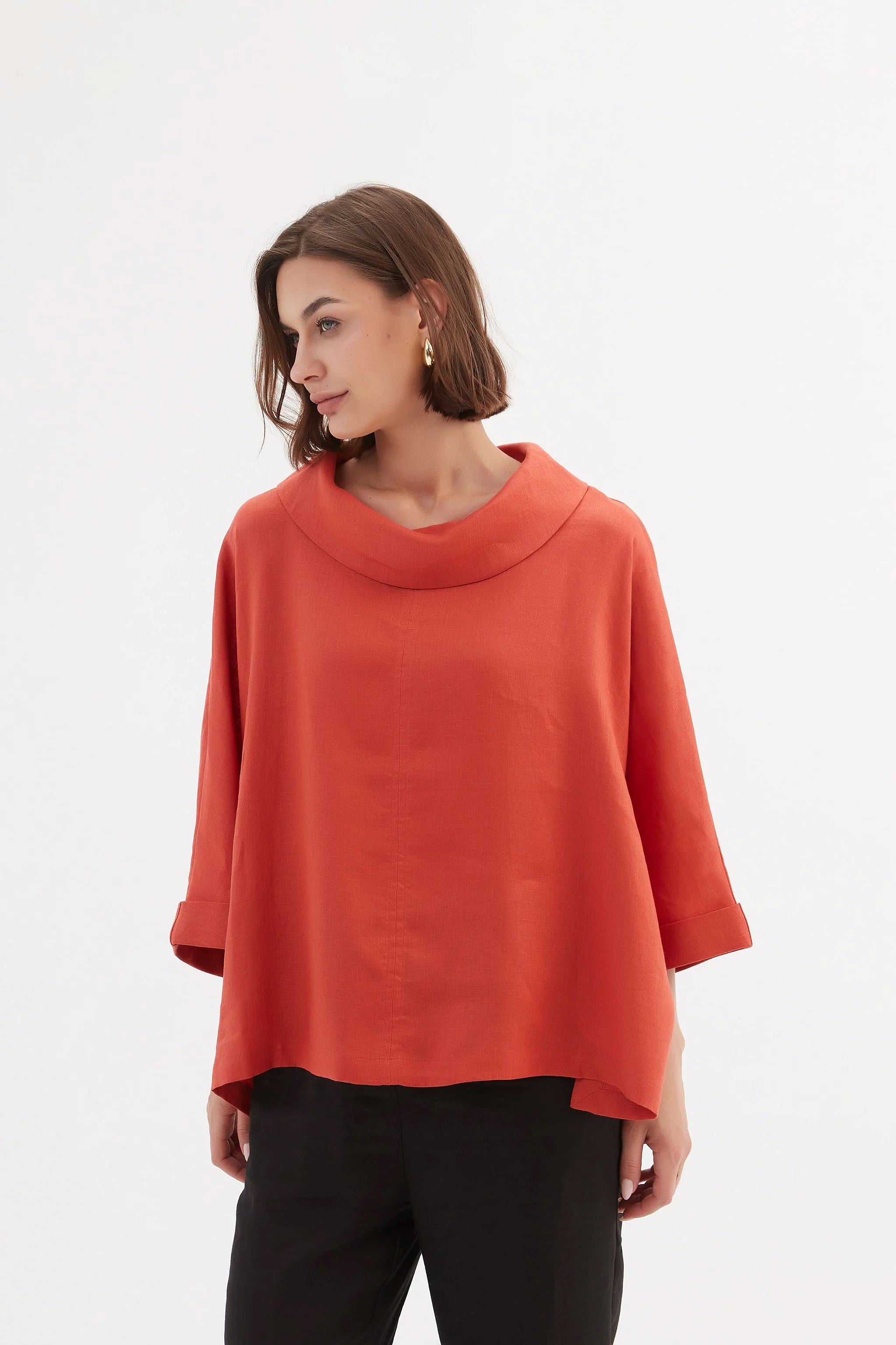 Tirelli Funnel Neck Boxy Top - Vermillion Tirelli