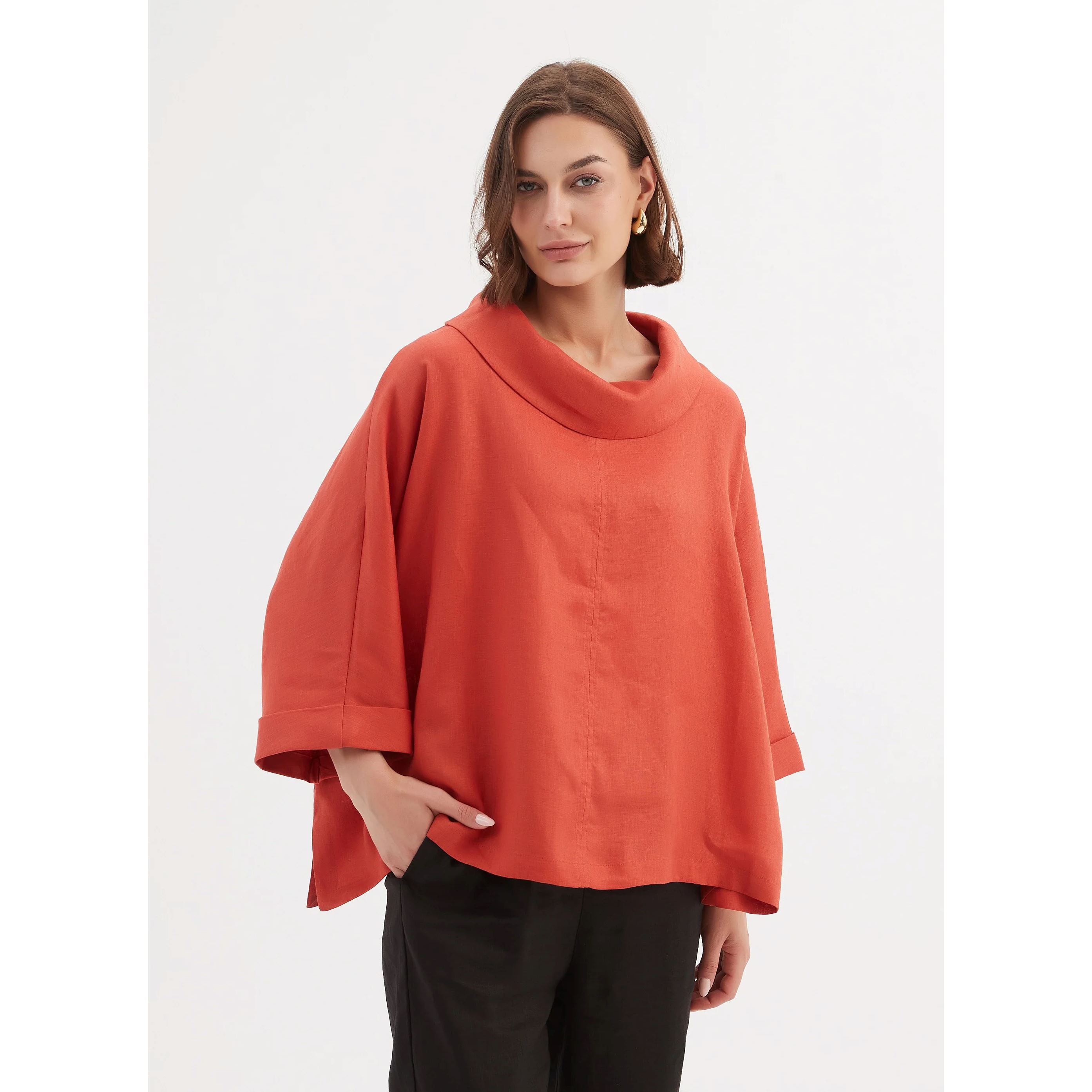 Tirelli Funnel Neck Boxy Top - Vermillion Tirelli