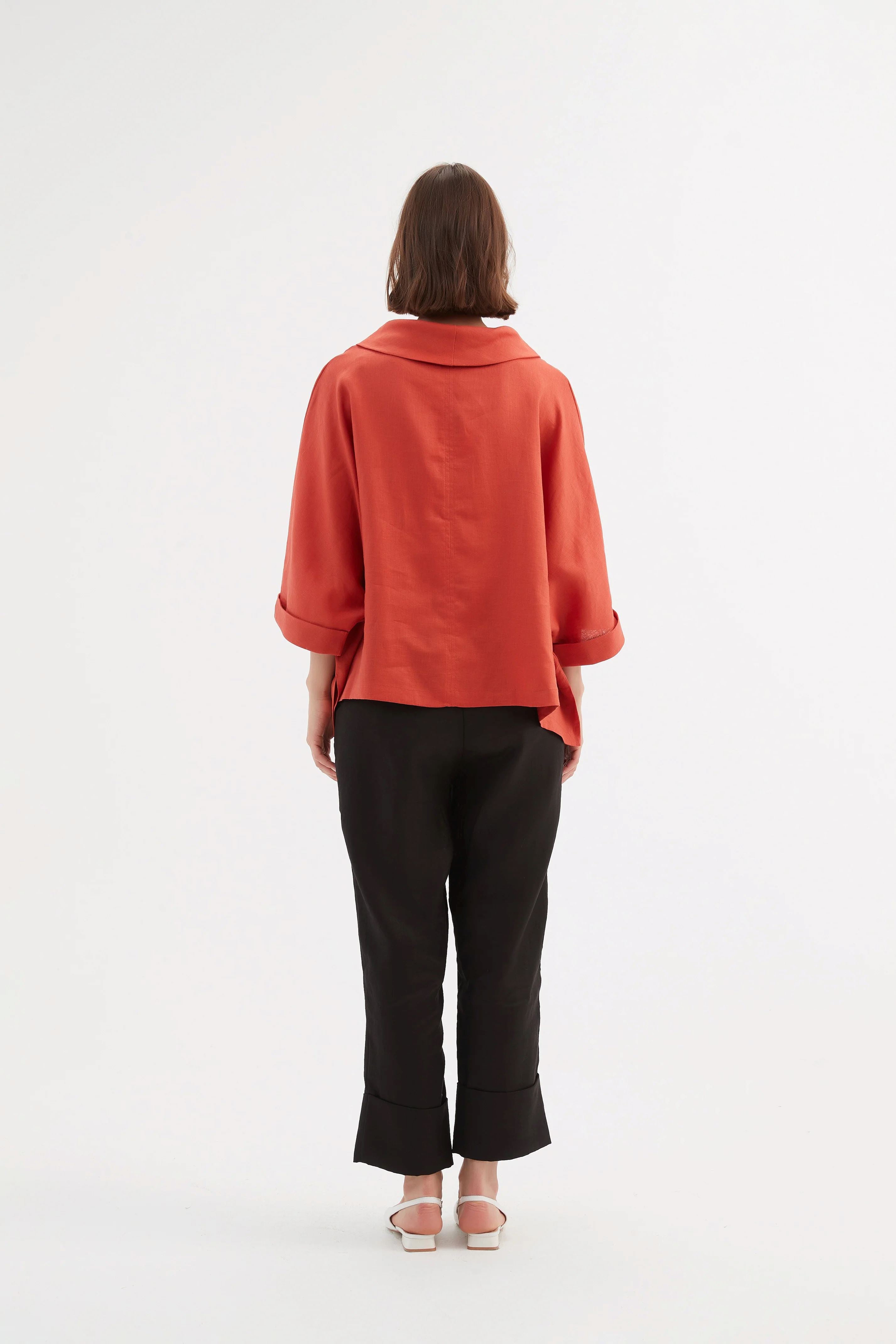 Tirelli Funnel Neck Boxy Top - Vermillion Tirelli