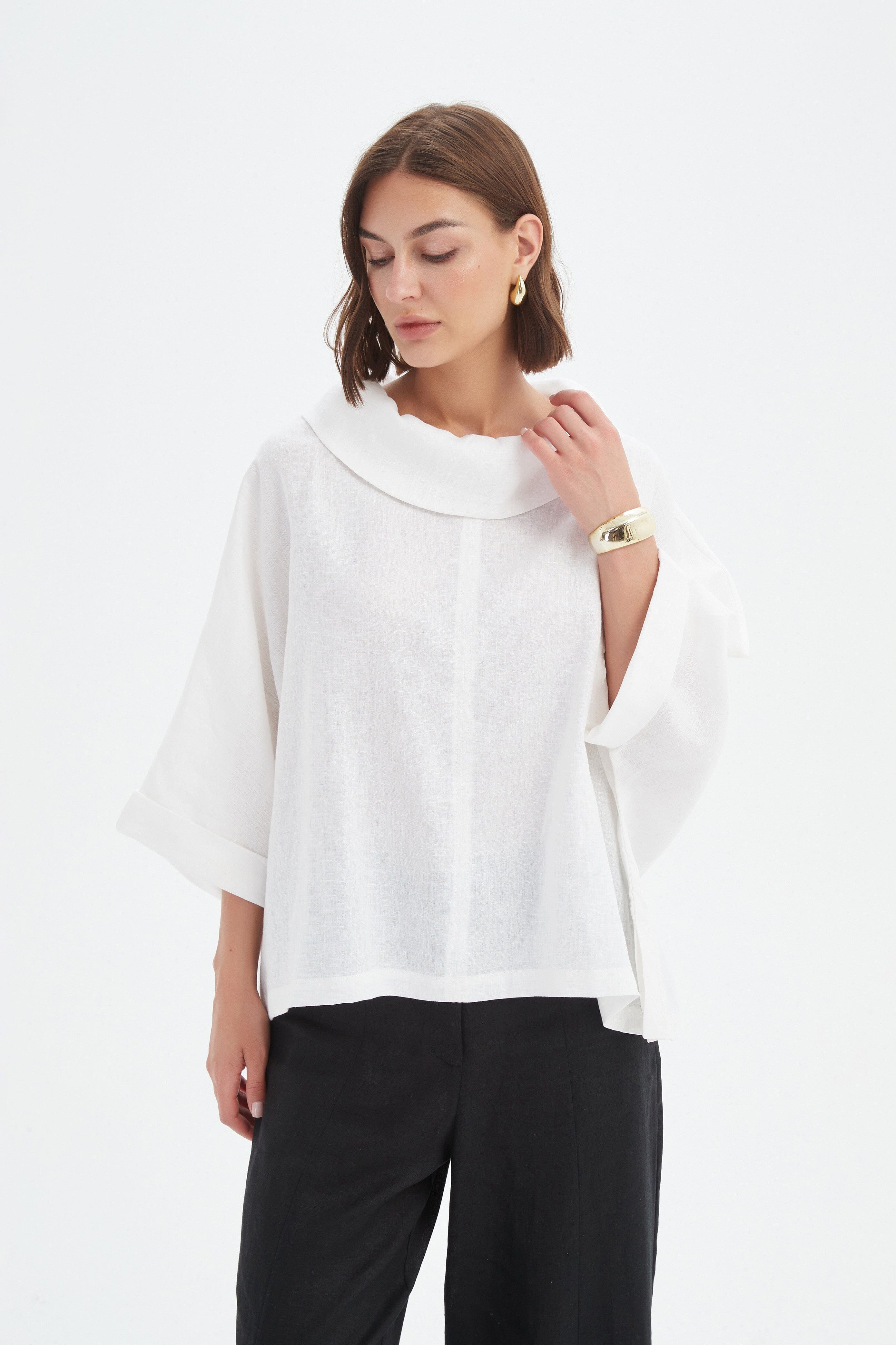 Tirelli Funnel Neck Boxy Top - White Tirelli