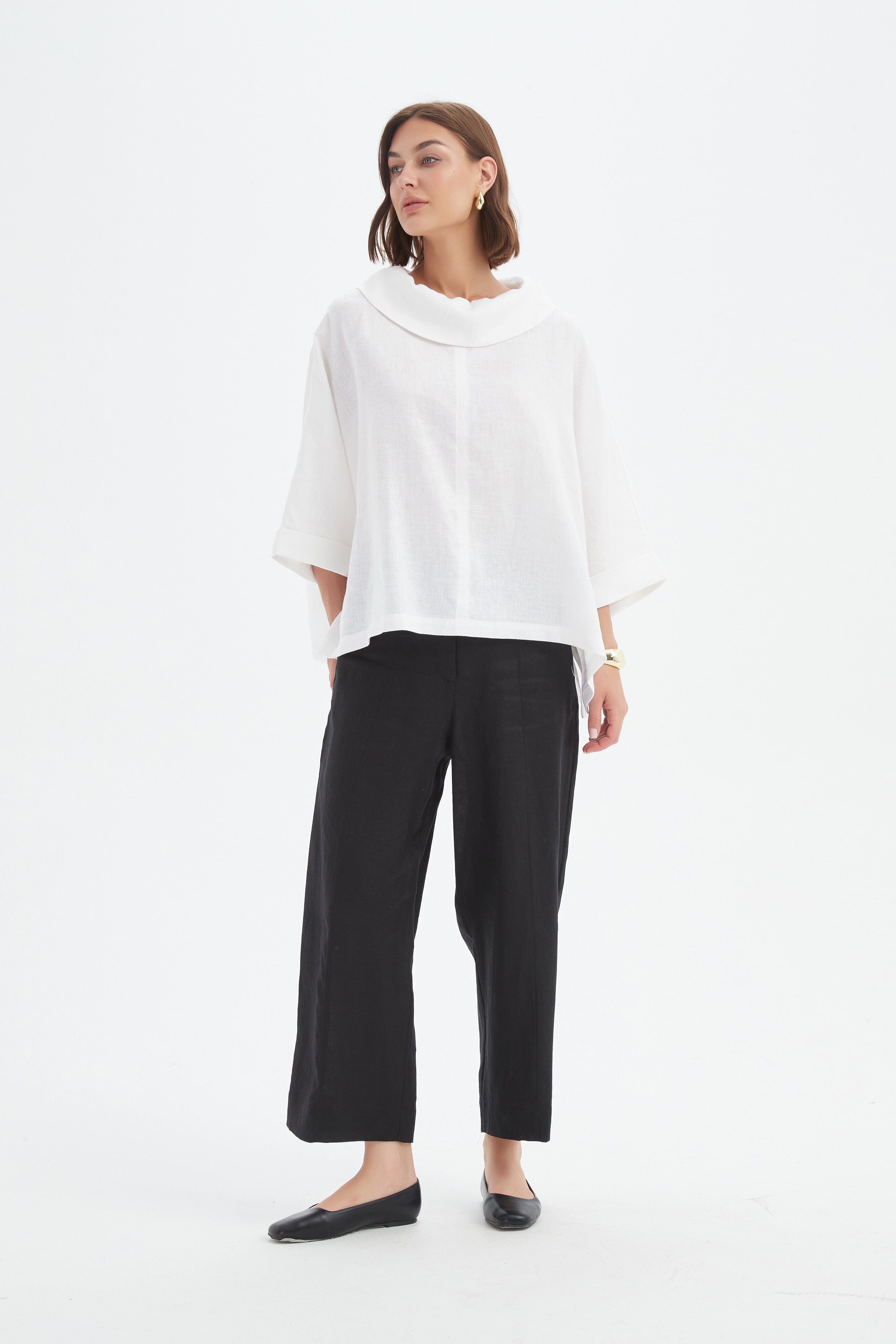 Tirelli Funnel Neck Boxy Top - White Tirelli