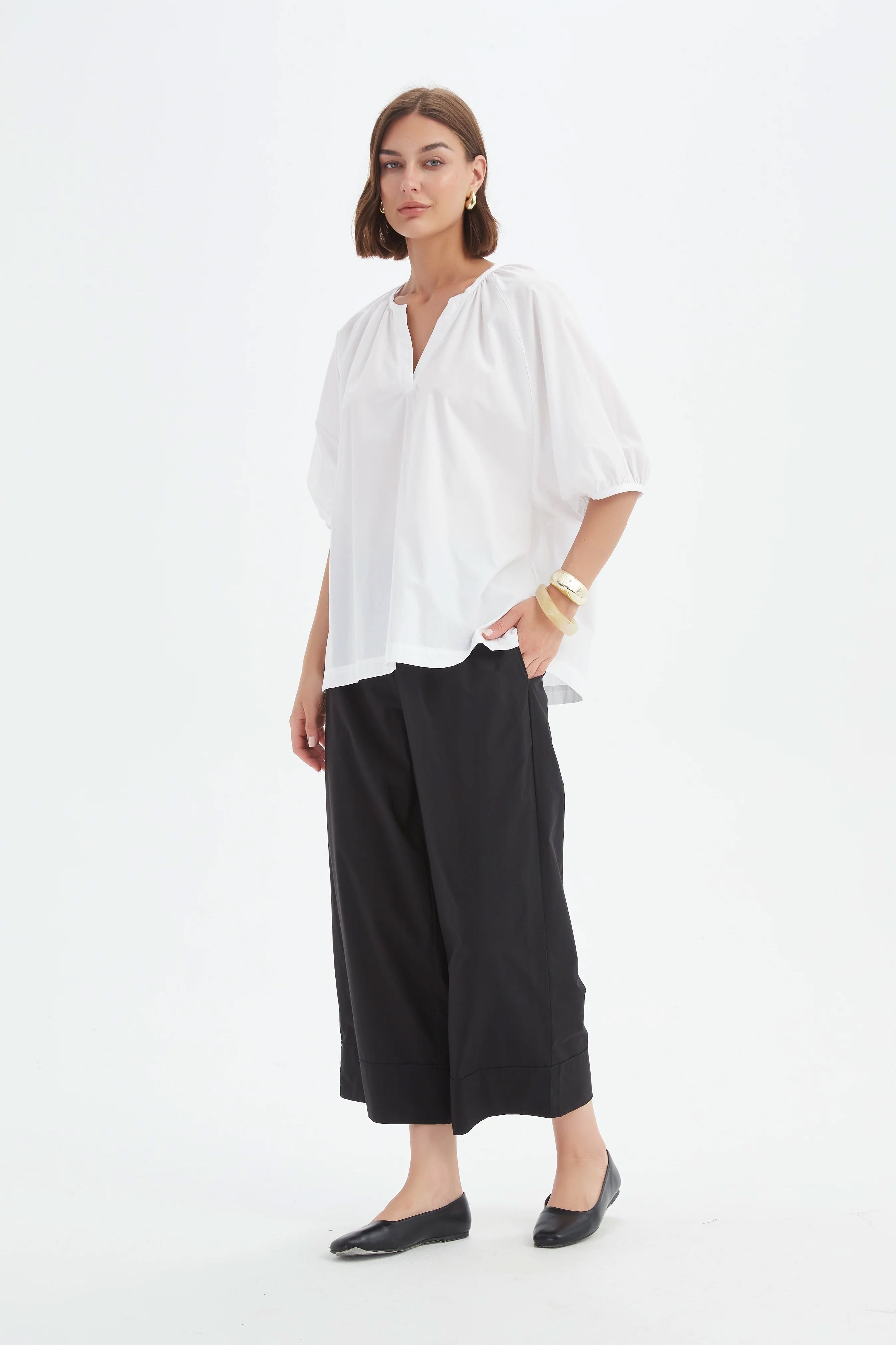 Tirelli Gathered Notch Neck - White Tirelli