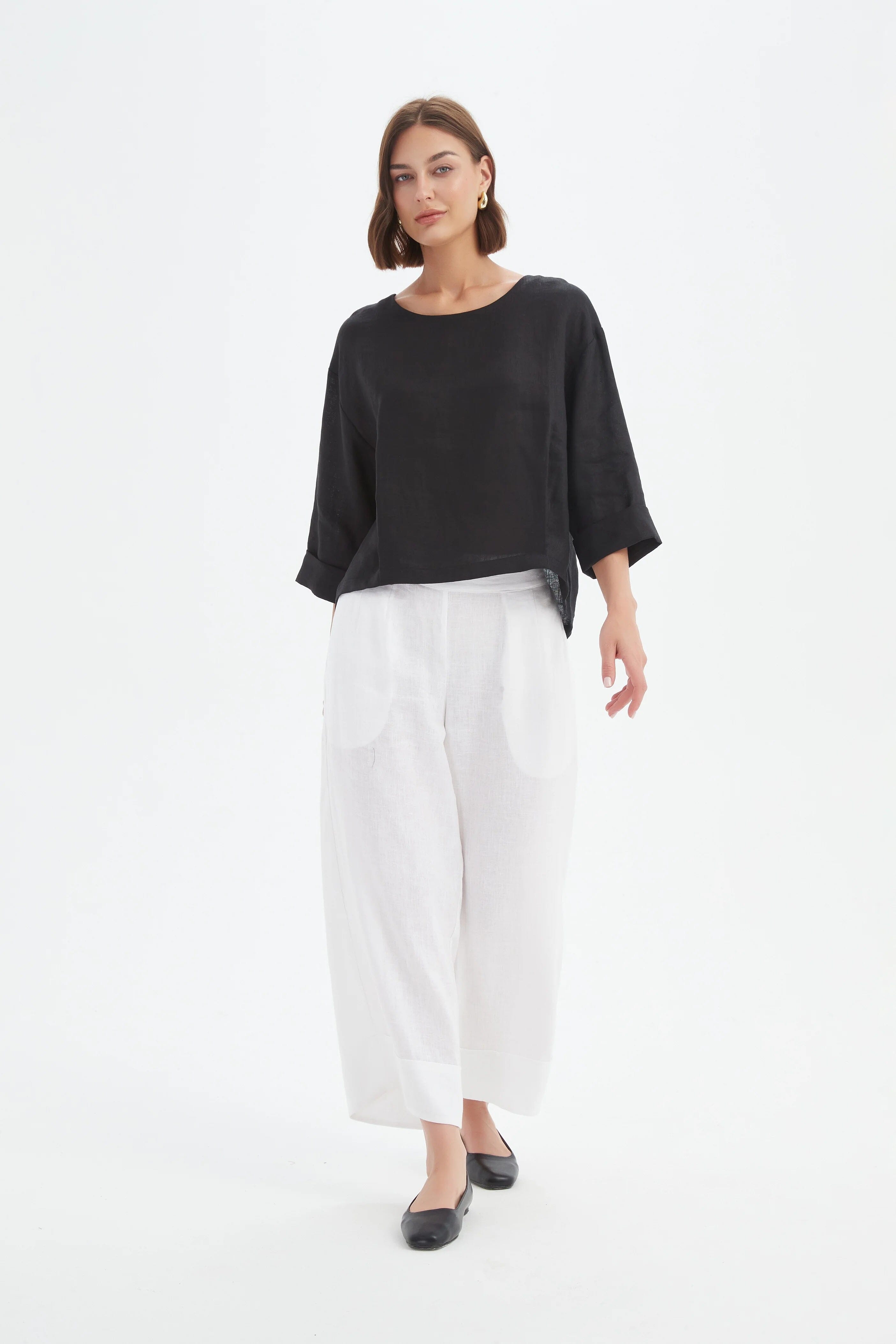 Tirelli Pleat Hem Top - Black Tirelli