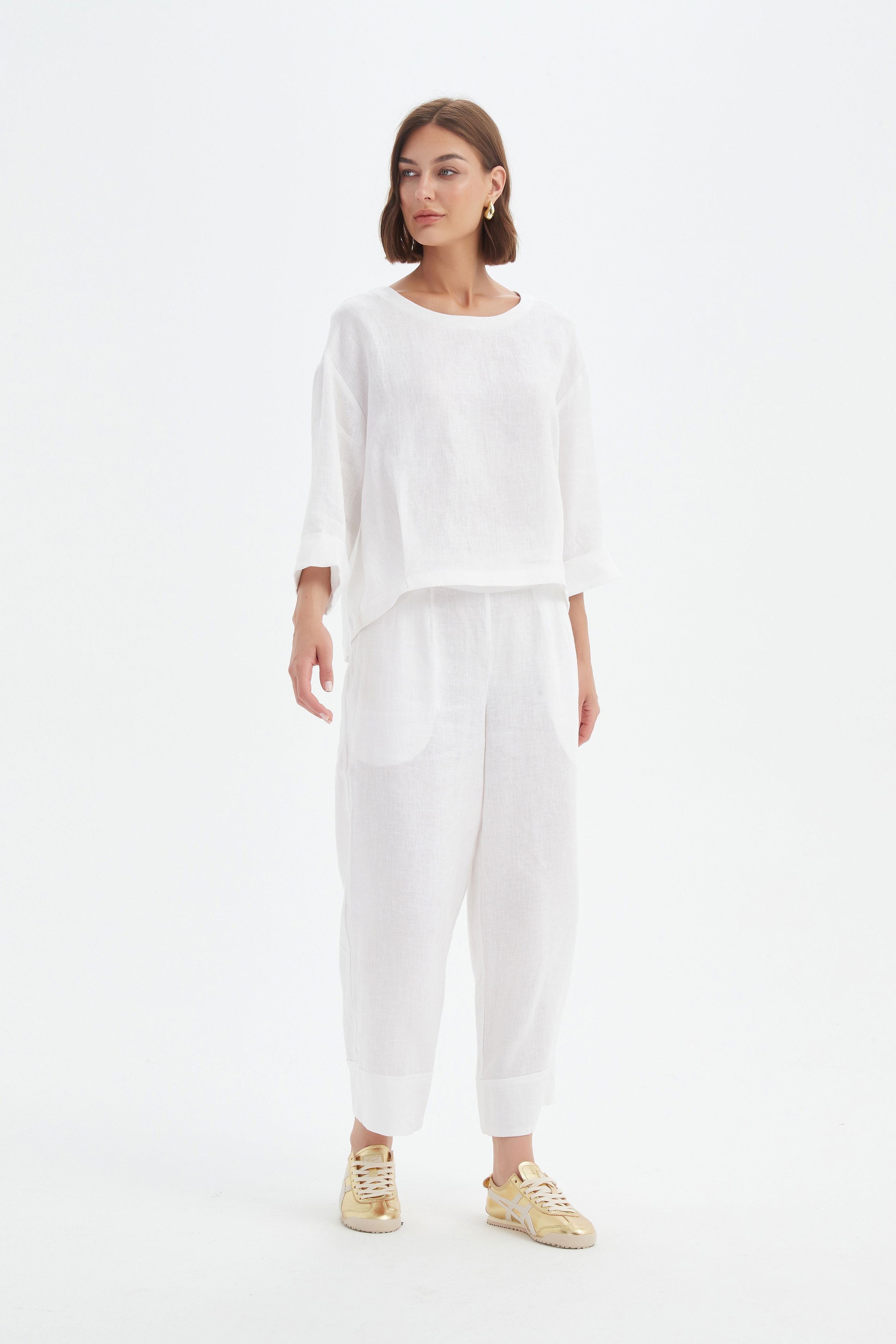 Tirelli Pleat Hem Top - White Tirelli