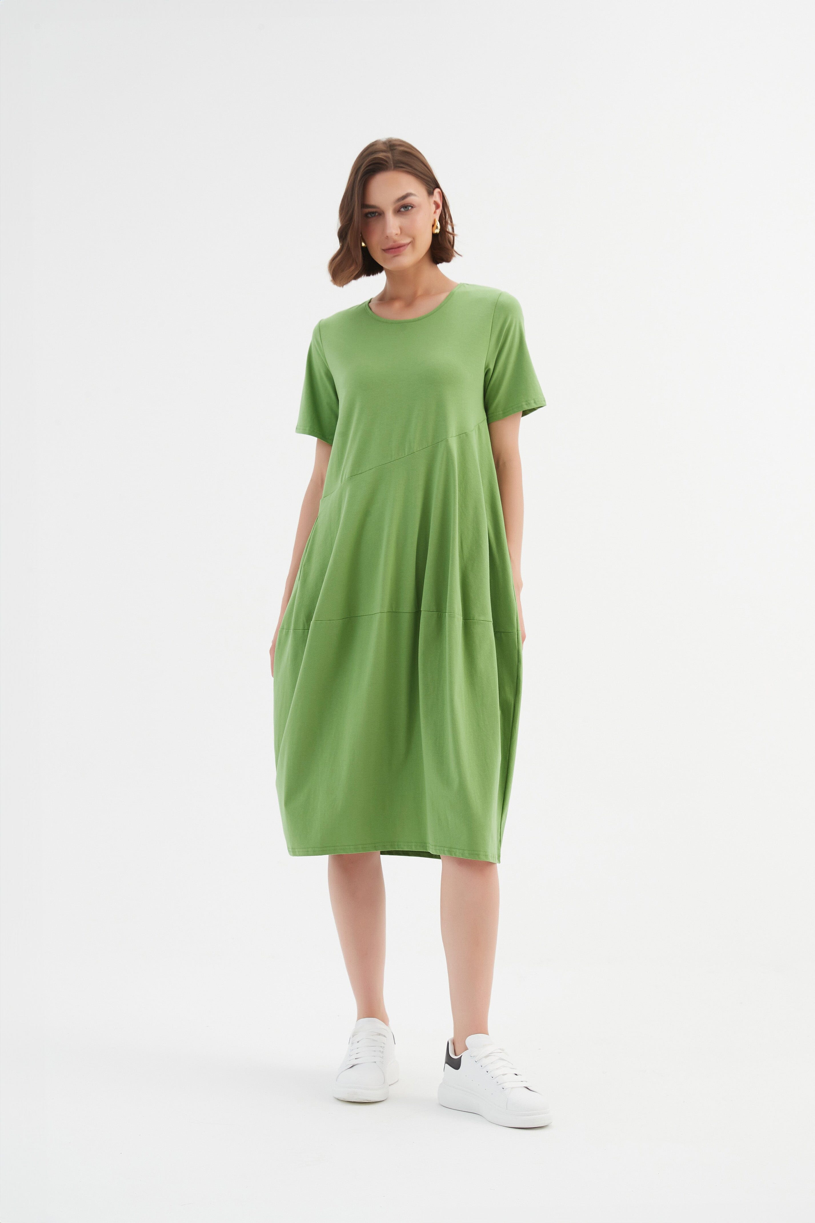 Tirelli Short Sleeve Diagonal Dress- Spring Green Tirelli