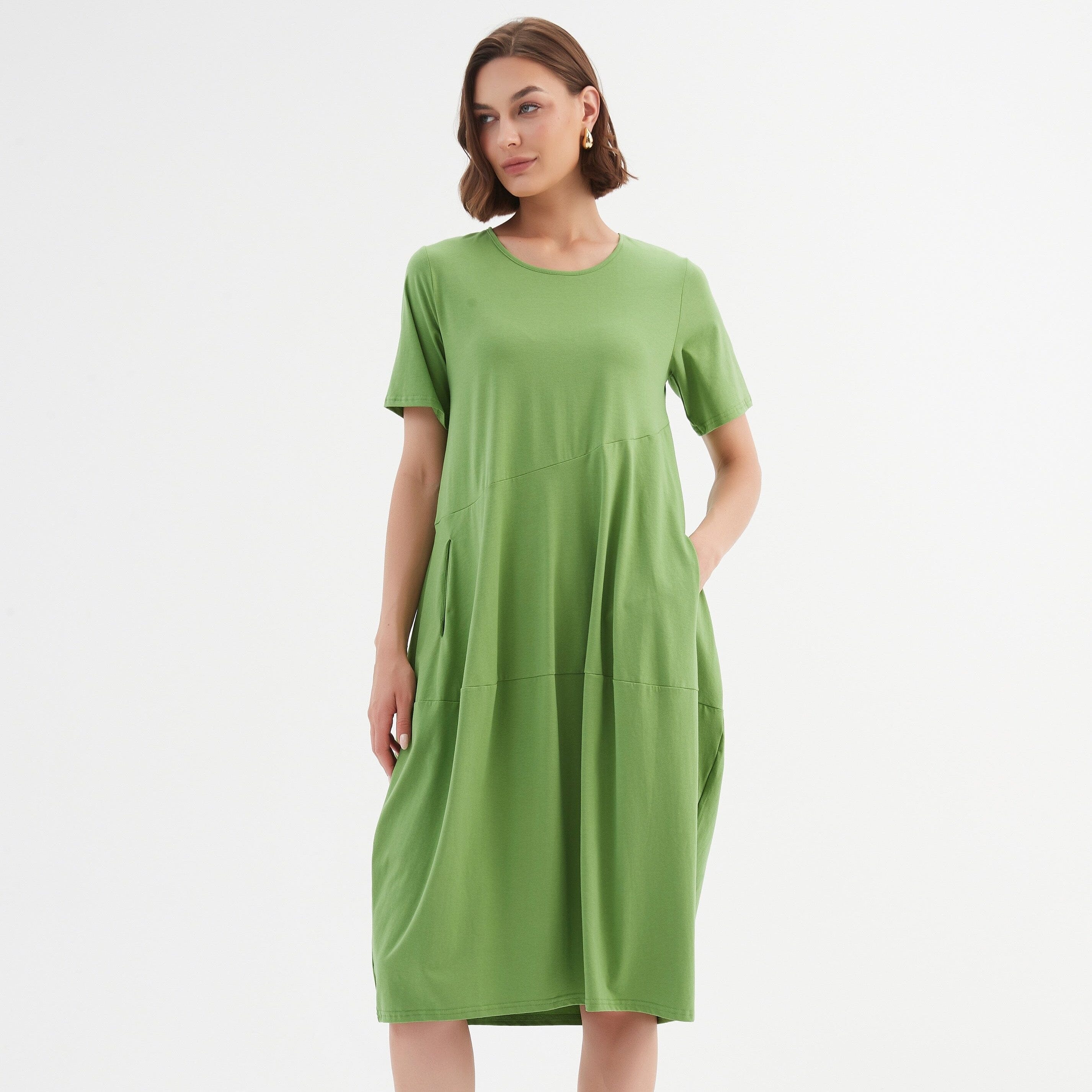 Tirelli Short Sleeve Diagonal Dress- Spring Green Tirelli