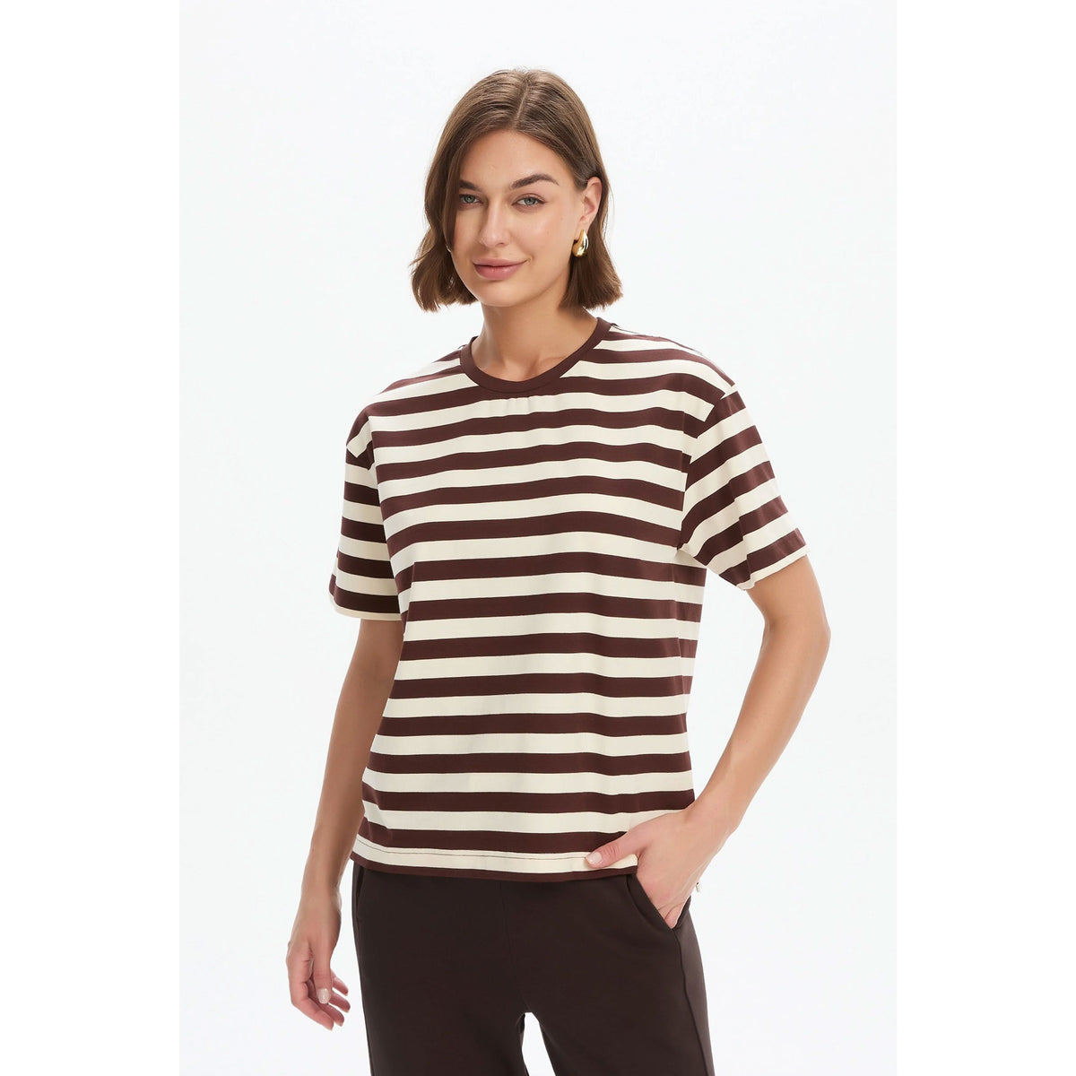 Tirelli Stripe Boxy Tee - Chocolate/Beige T-shirt Tirelli 