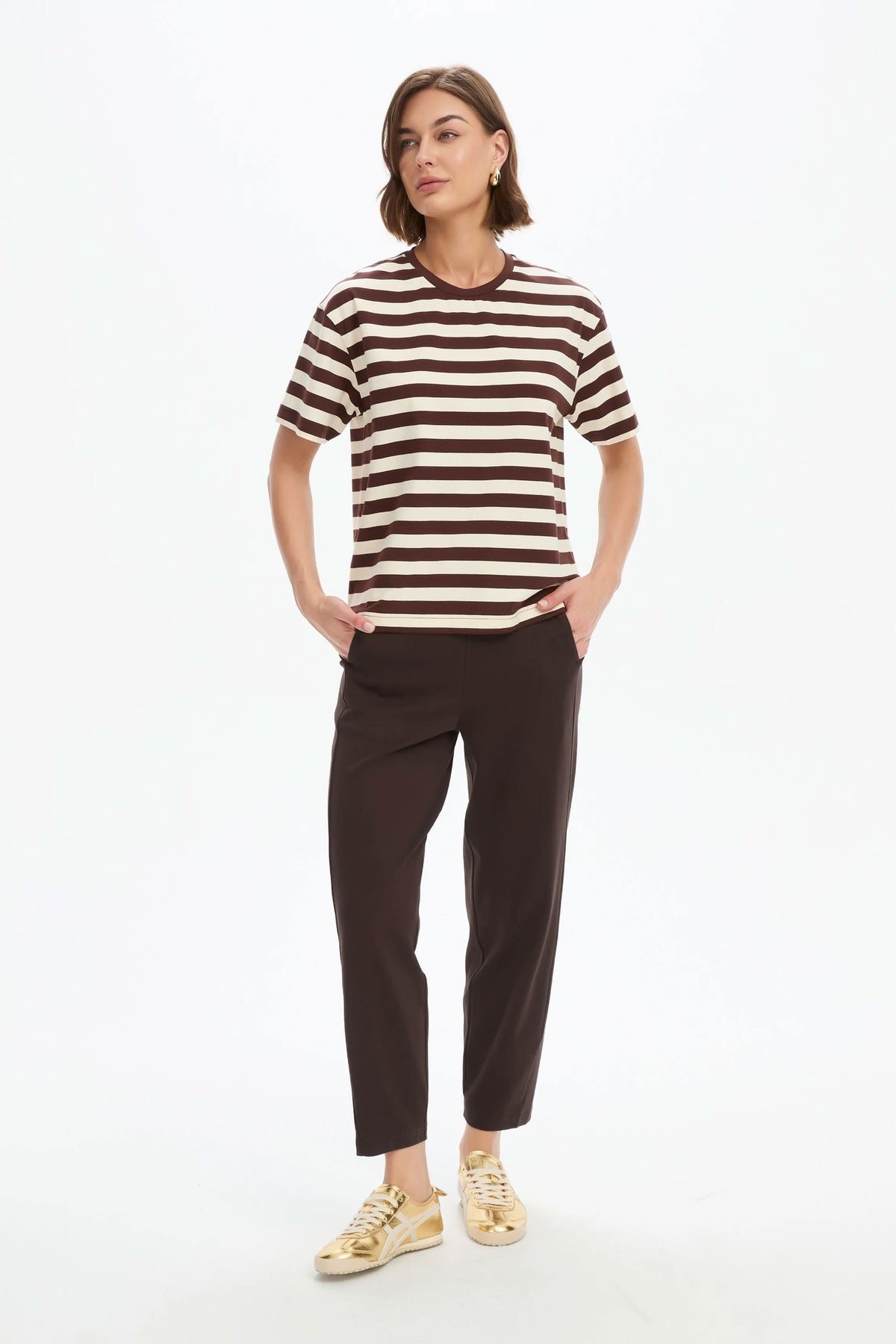 Tirelli Stripe Boxy Tee - Chocolate/Beige Tirelli