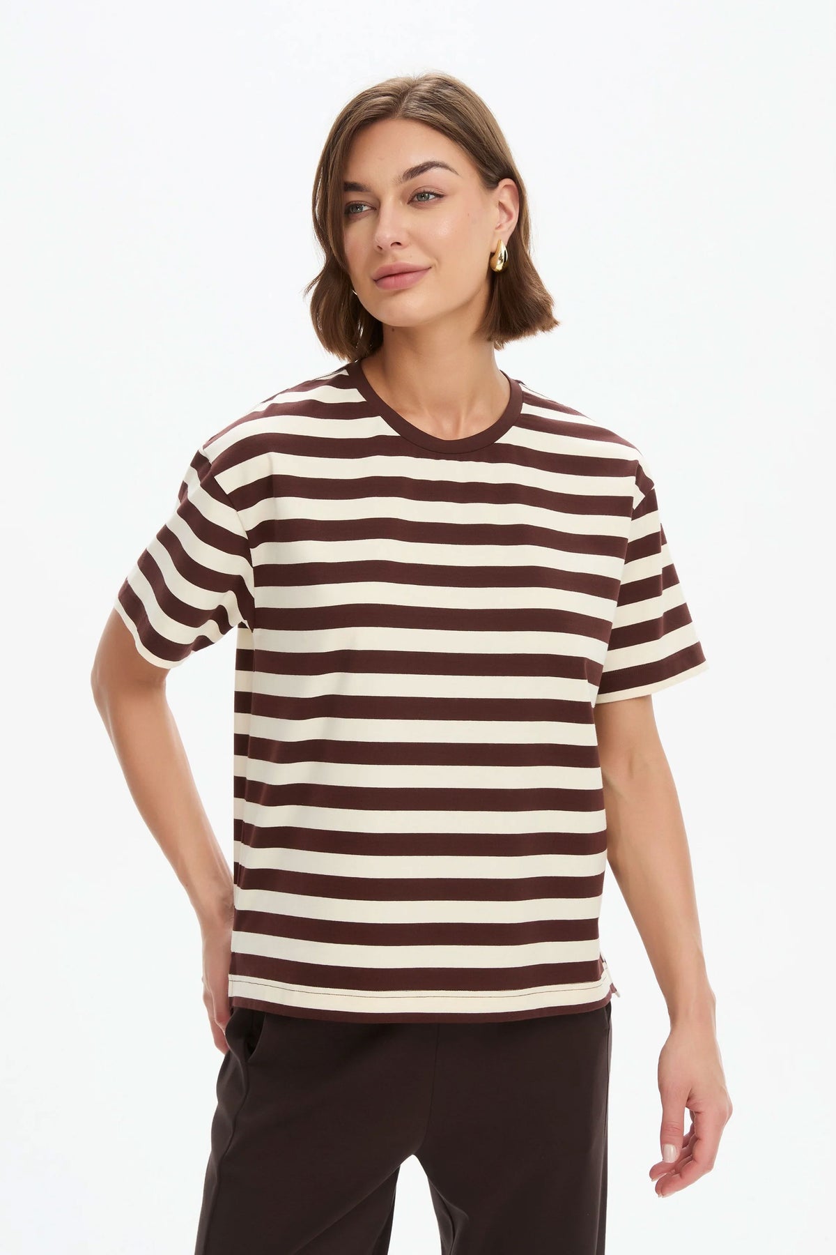 Tirelli Stripe Boxy Tee - Chocolate/Beige T-shirt Tirelli 