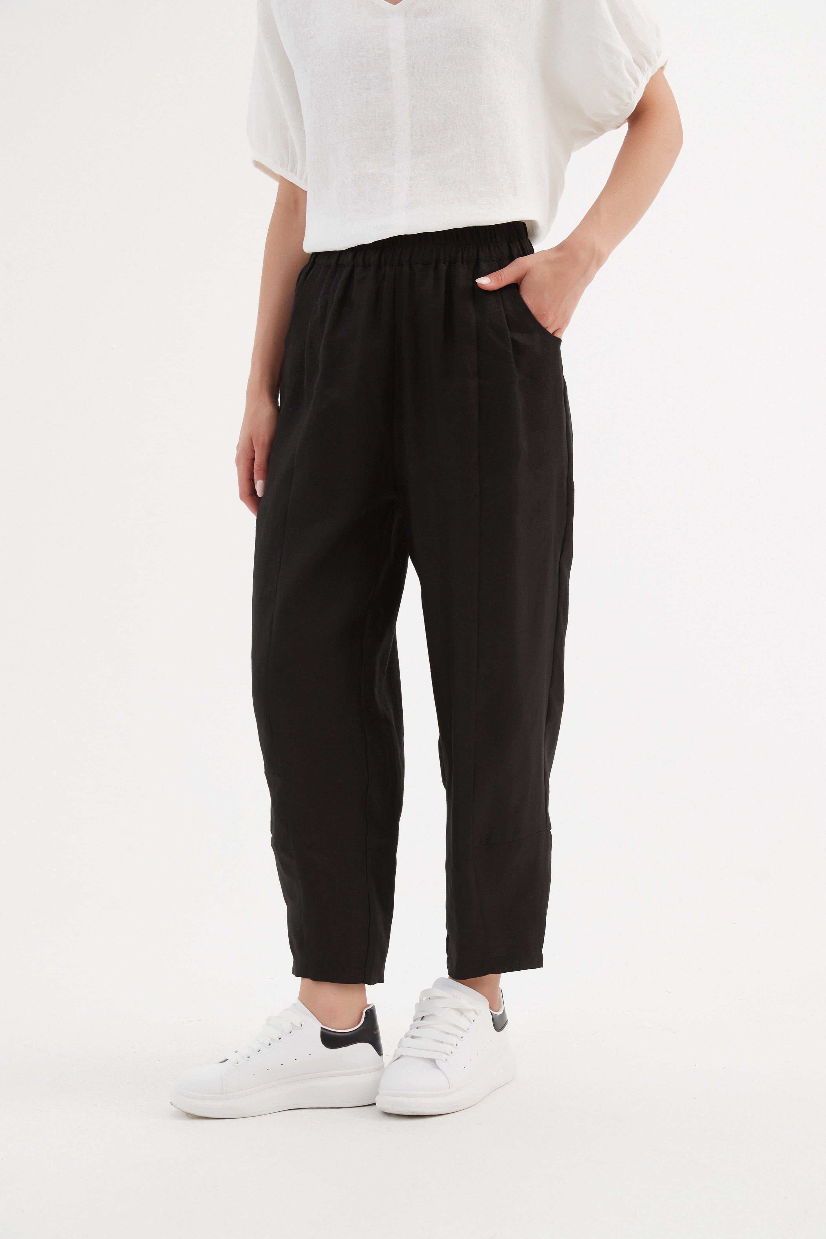 Tirelli Tapered Linen Jogger- Black Tirelli