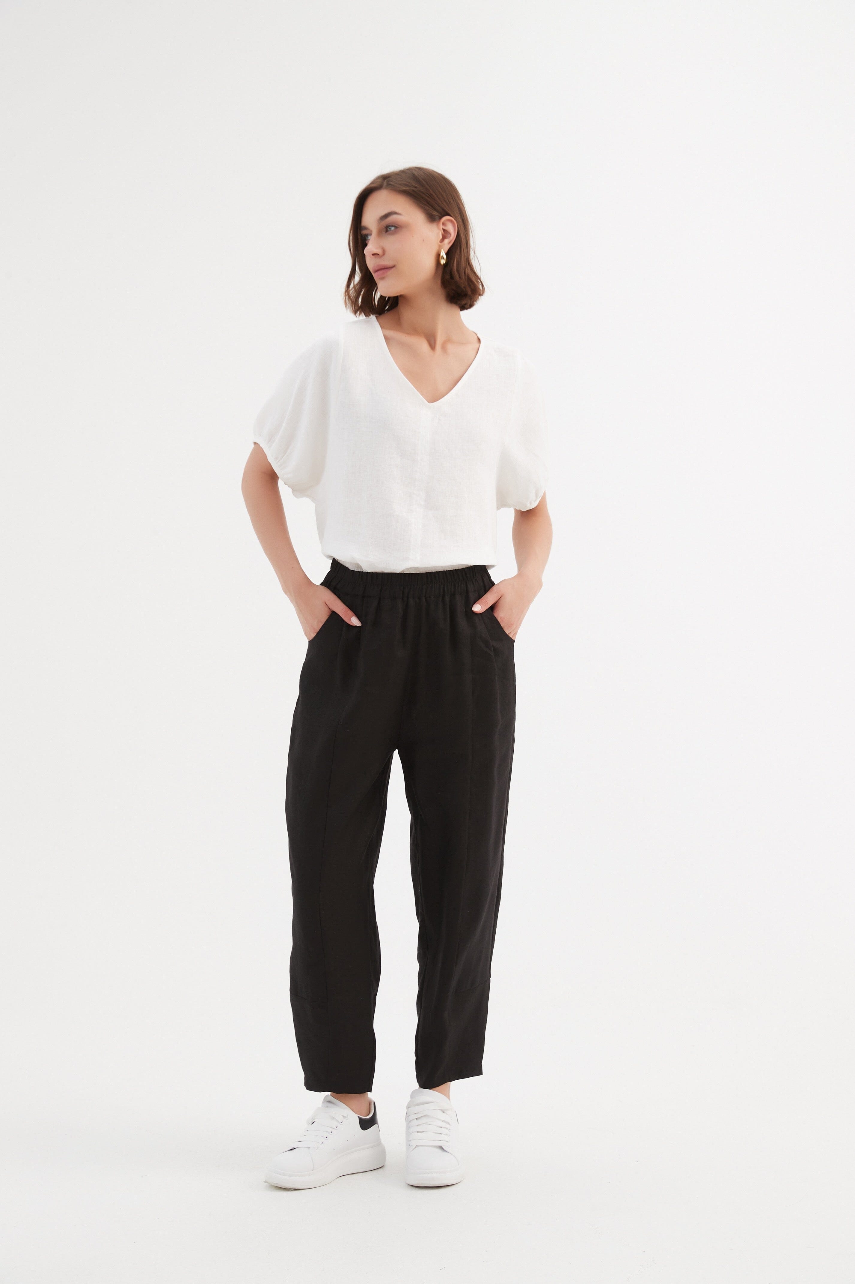 Tirelli Tapered Linen Jogger- Black Tirelli