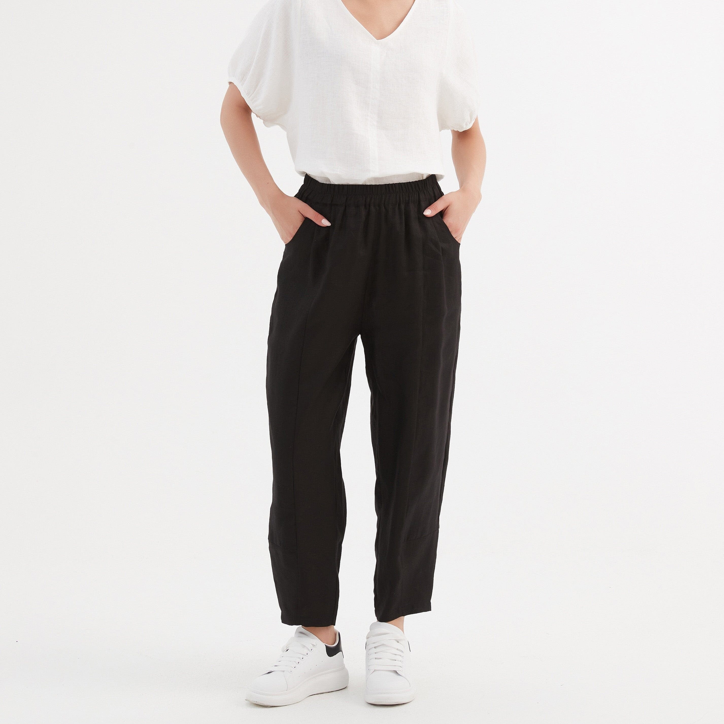 Tirelli Tapered Linen Jogger- Black Tirelli