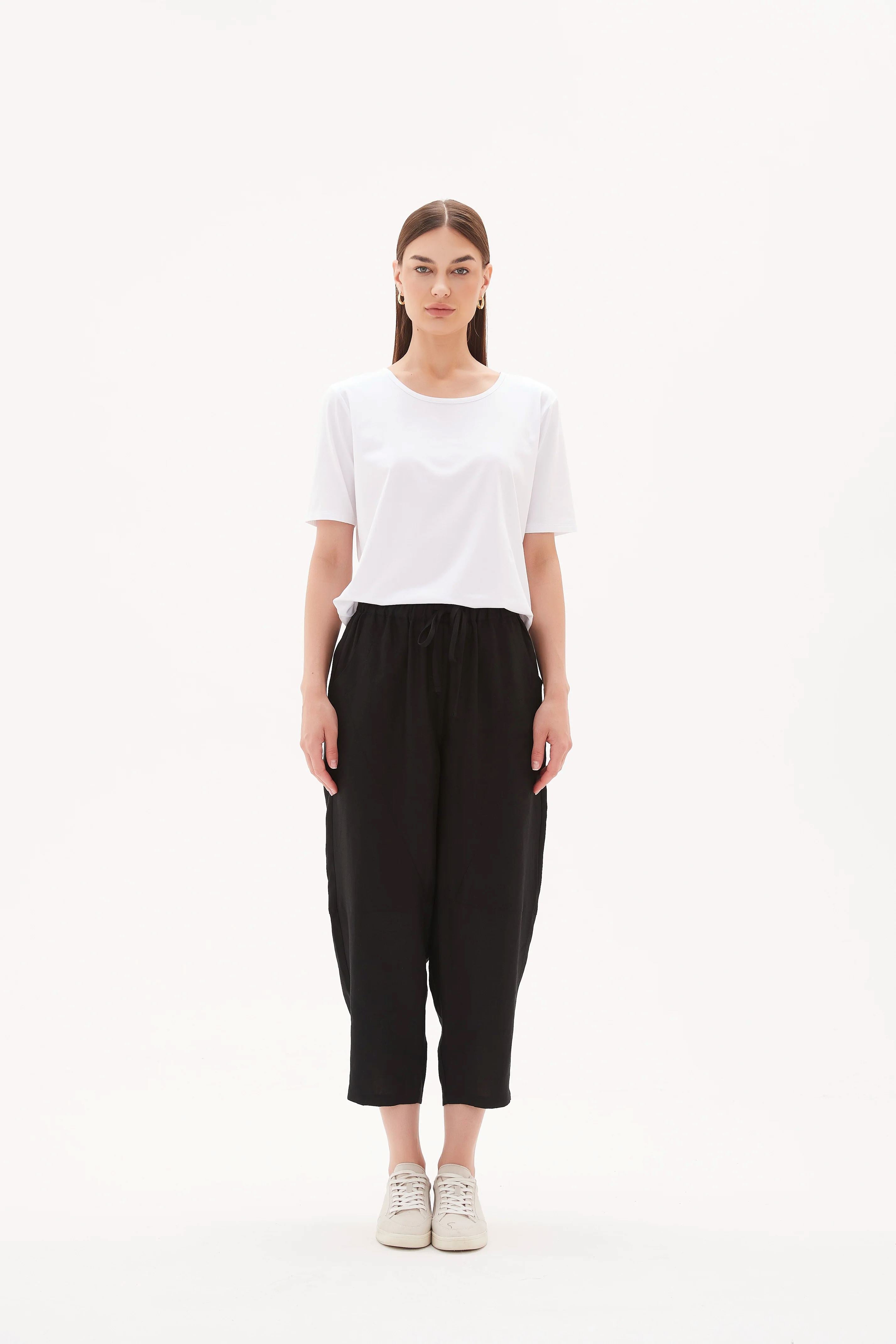 Tirelli Tie Front Linen Jogger - Black Tirelli