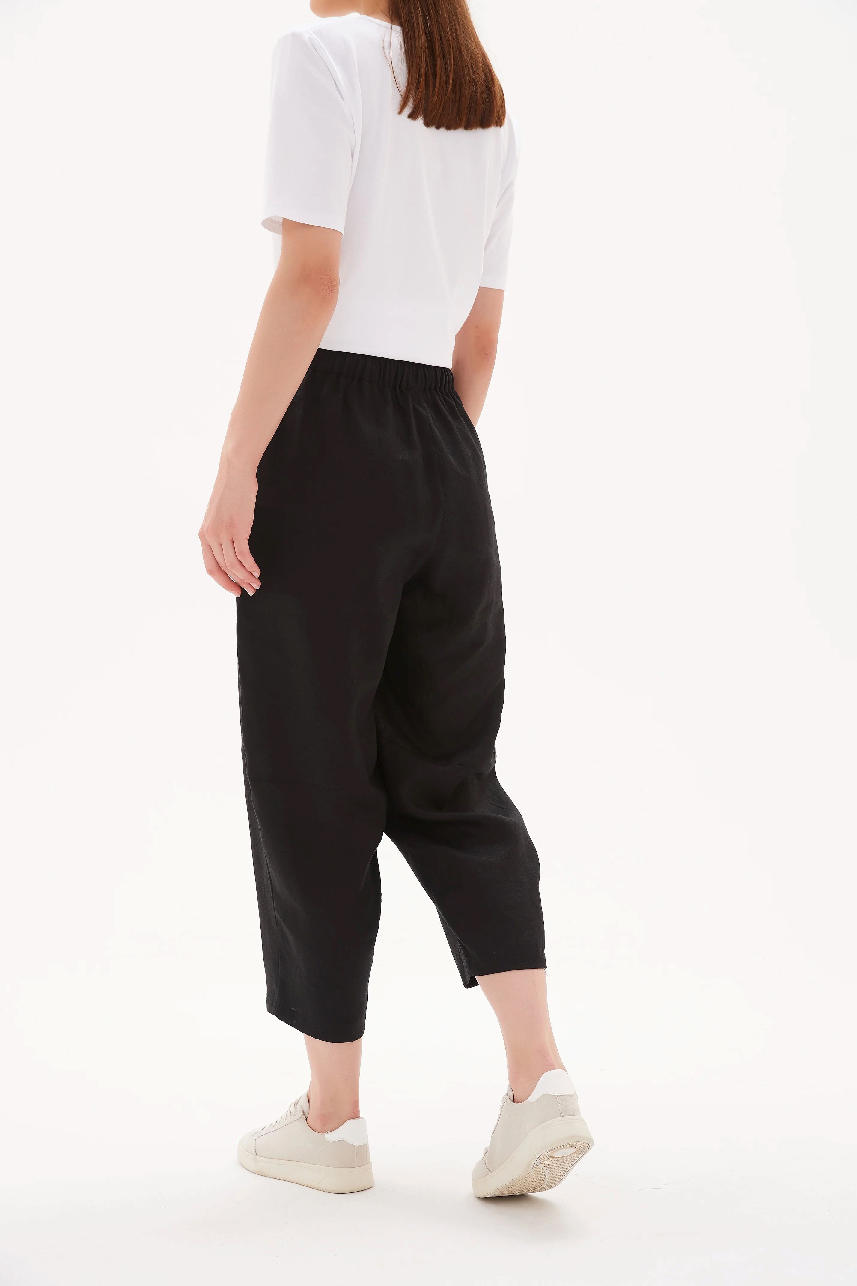 Tirelli Tie Front Linen Jogger - Black Tirelli