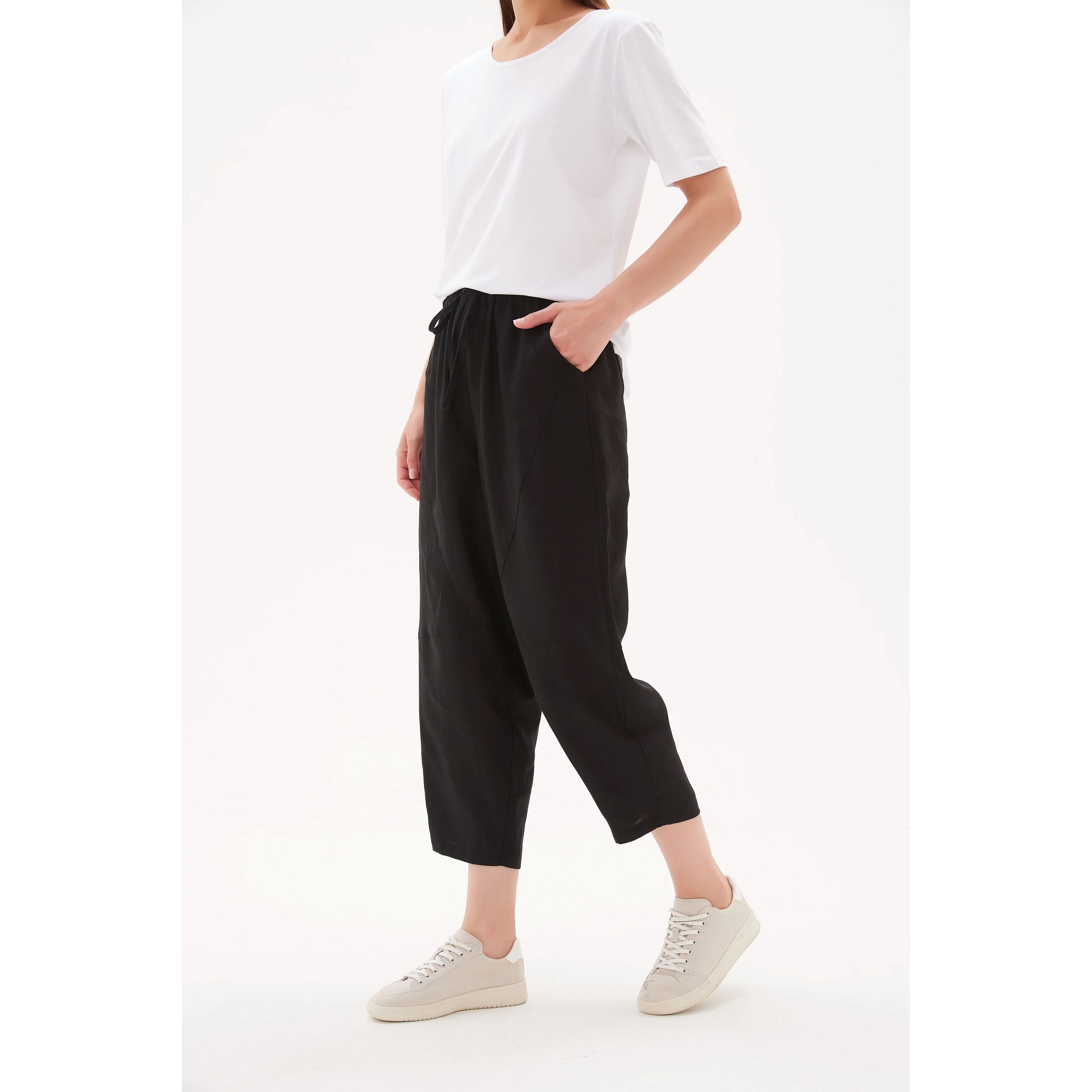 Tirelli Tie Front Linen Jogger - Black Tirelli