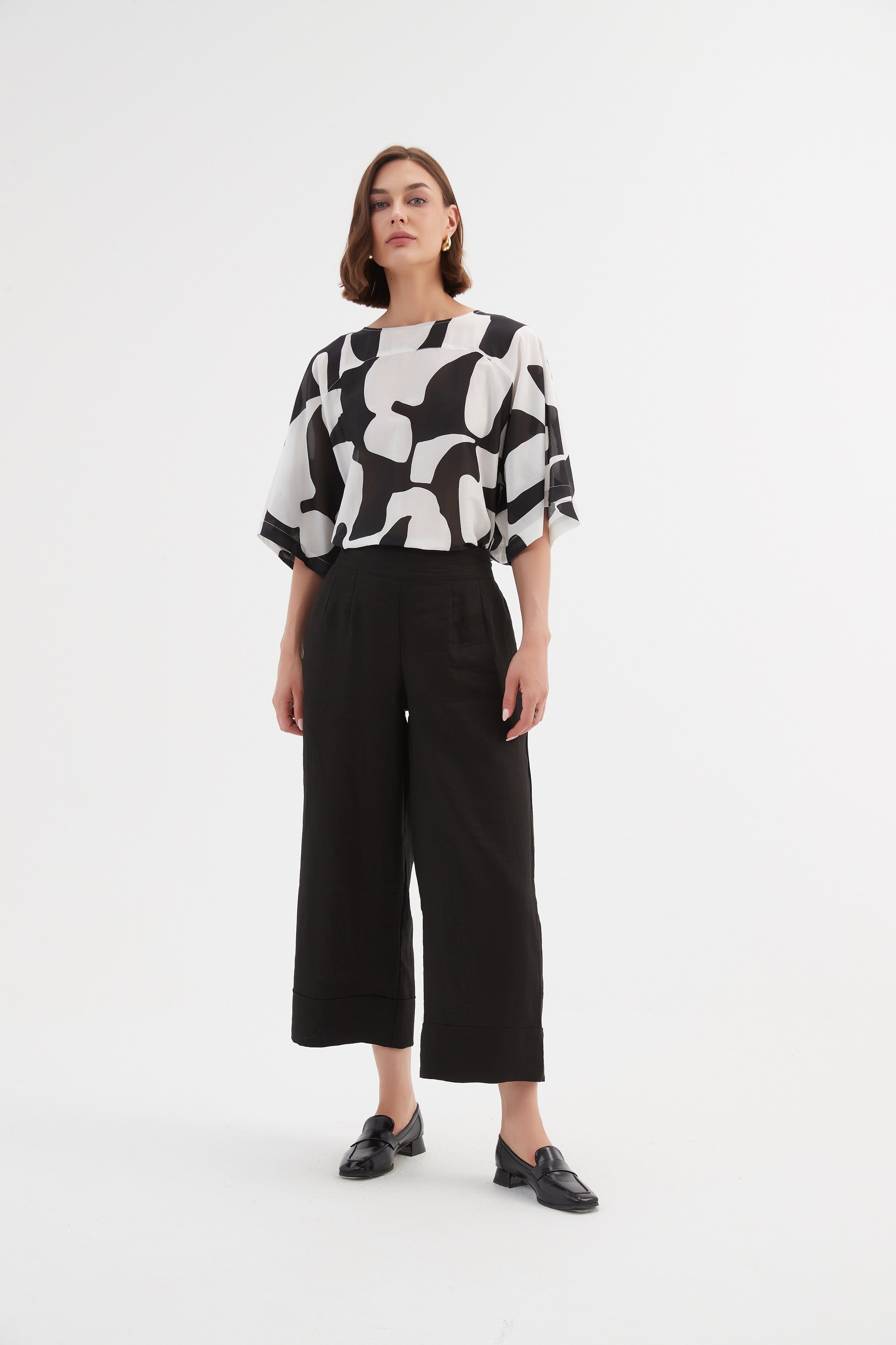 Tirelli Wide Leg Linen Pant- Black Tirelli