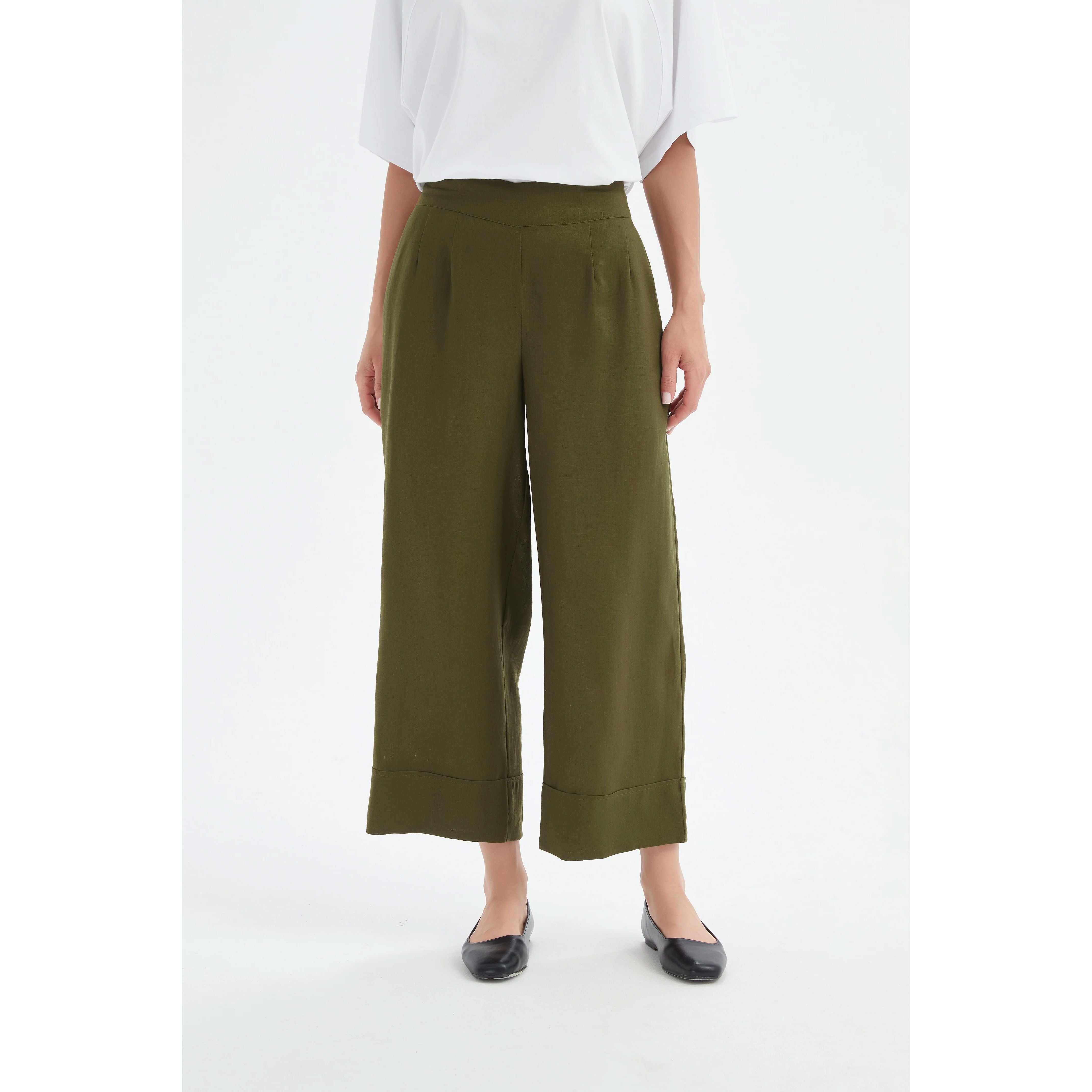 Tirelli Wide Leg Linen Pant - Dark Moss Tirelli