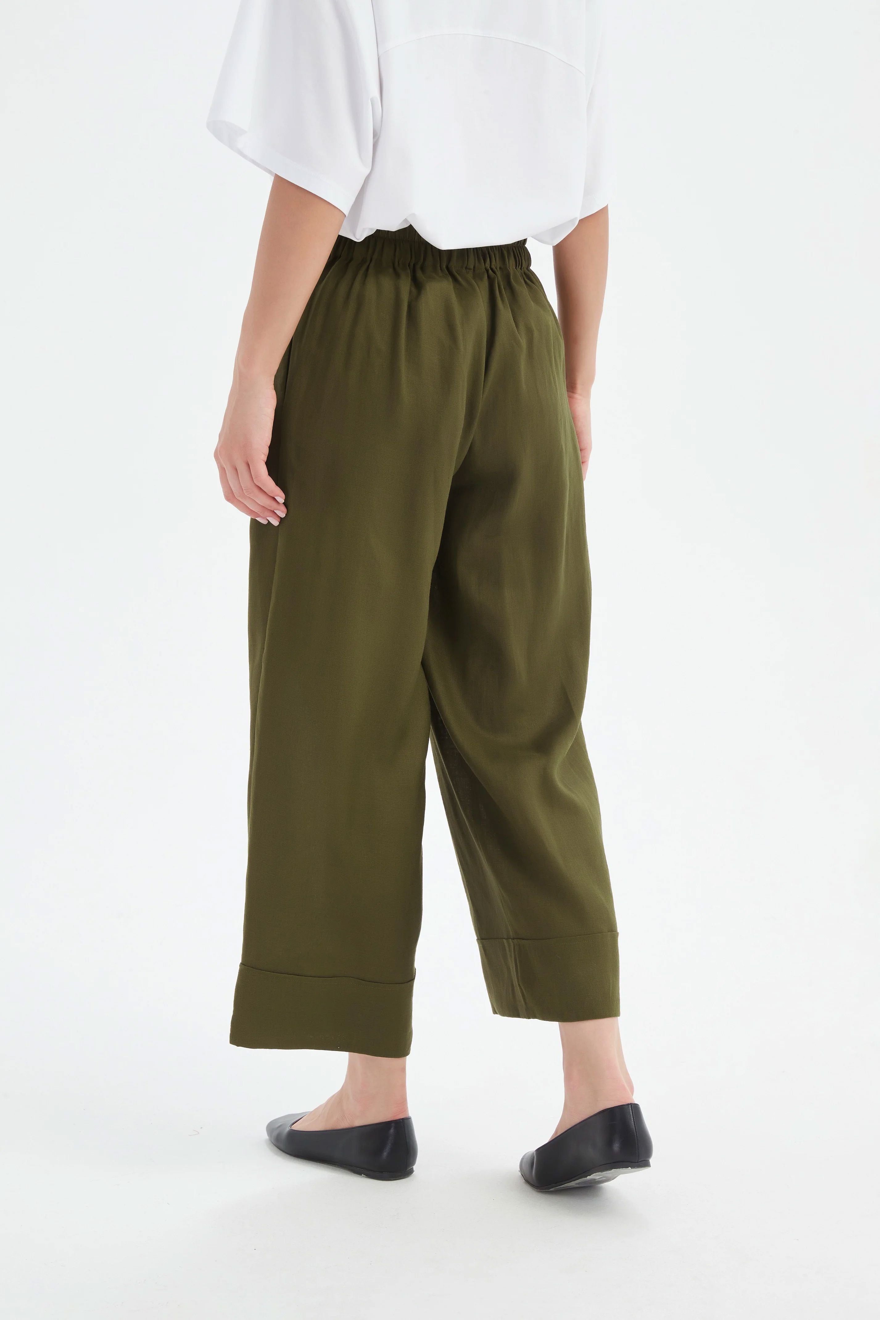 Tirelli Wide Leg Linen Pant - Dark Moss Tirelli
