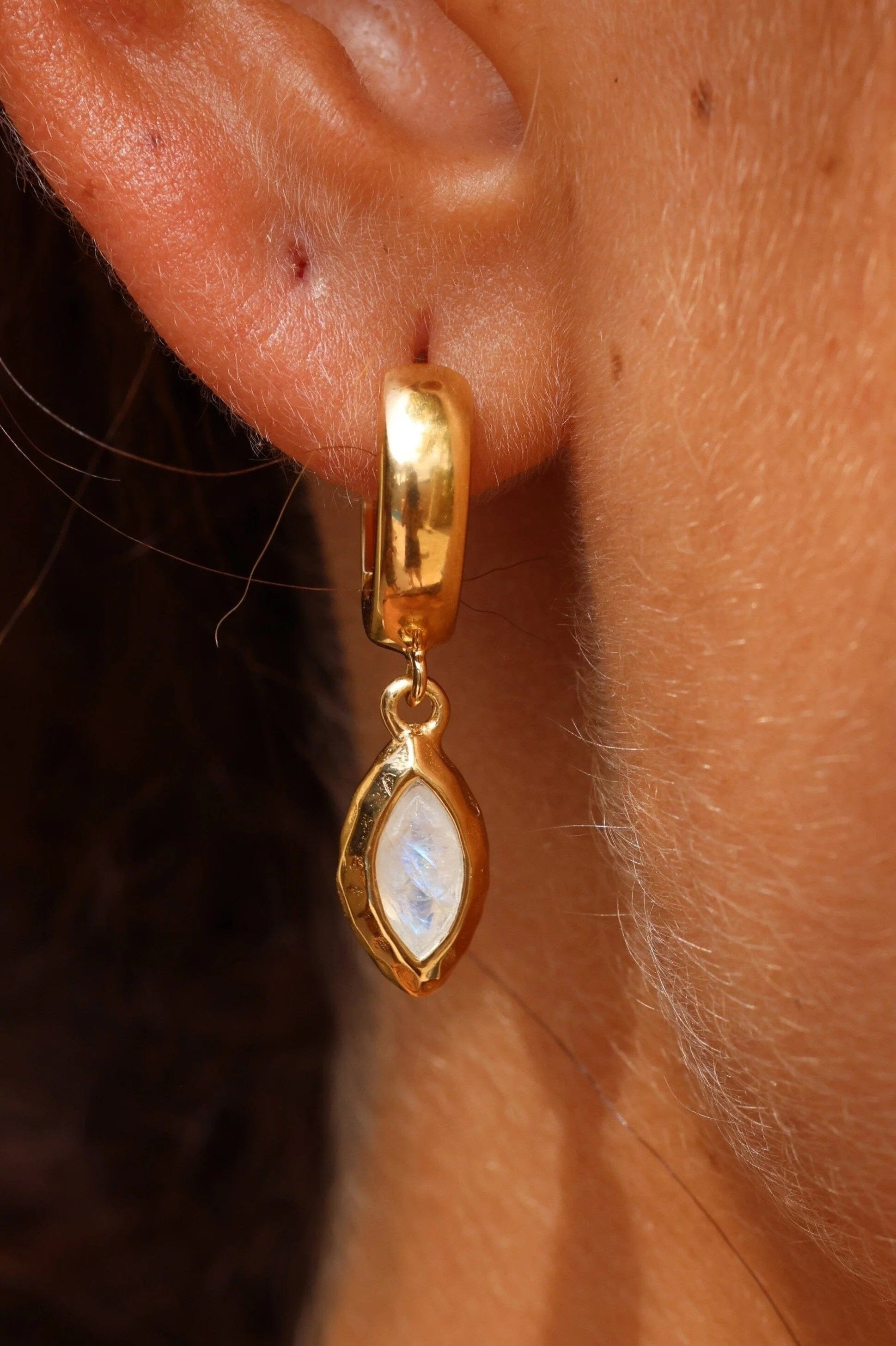 ToniMay Belle Moonstone Gold Huggies Huggie Earrings ToniMay 