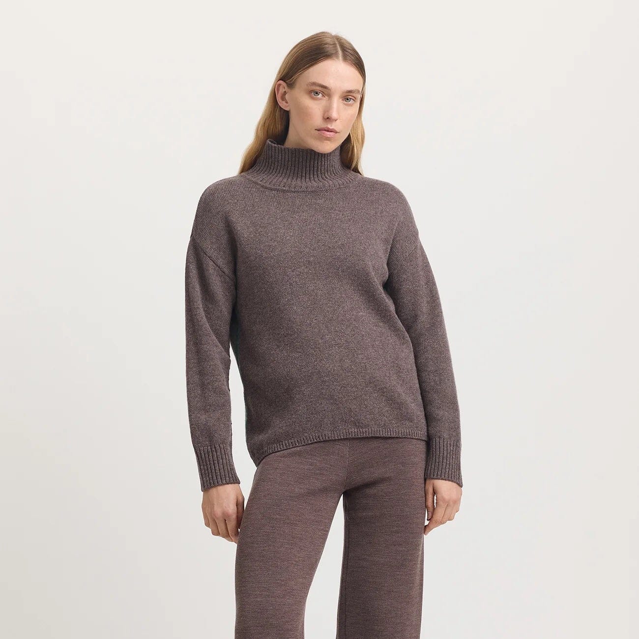 Toorallie Funnel Neck Jumper - Mocha & Green Toorallie
