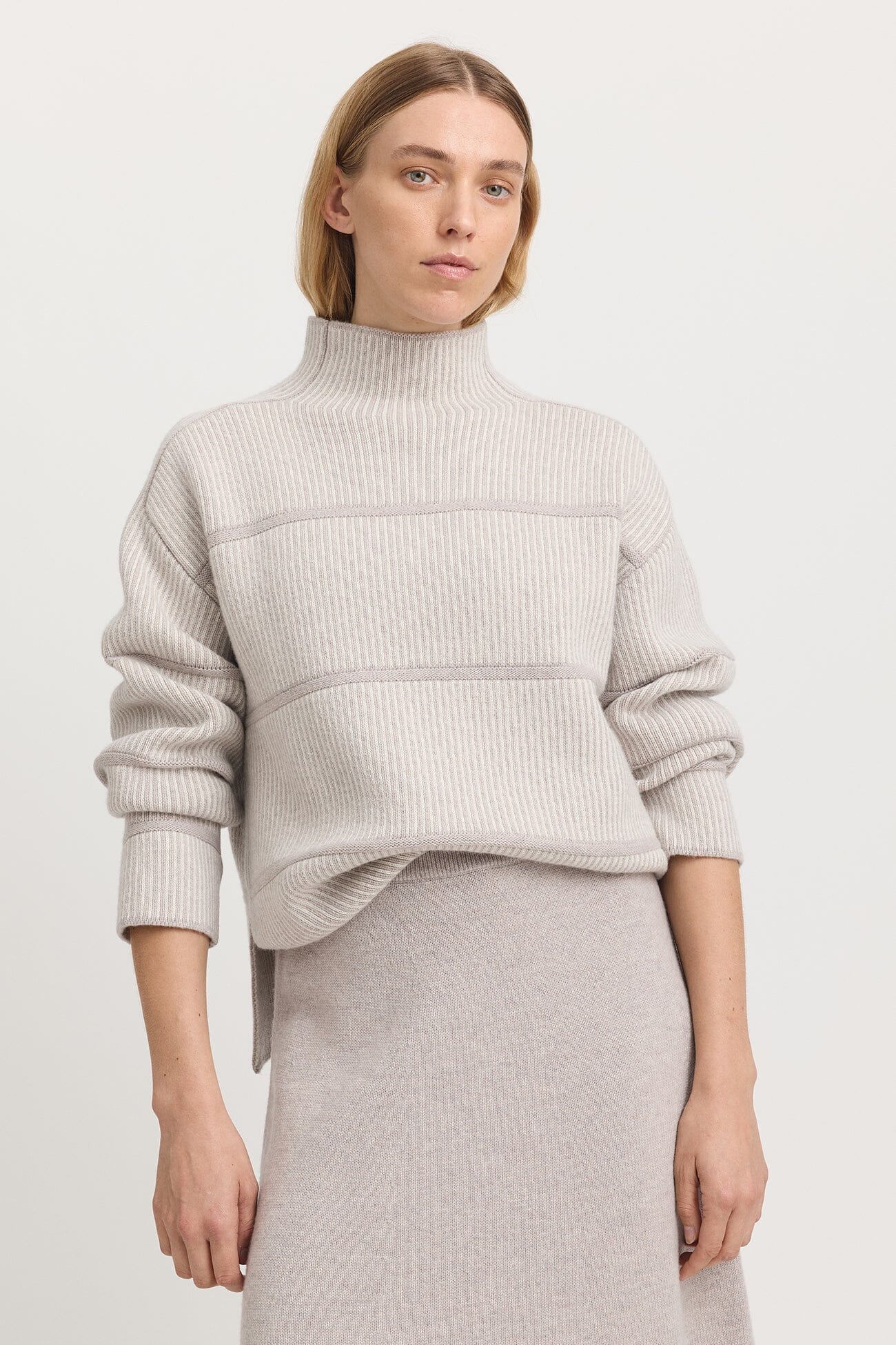 Toorallie Pin Stripe Funnel Knit - Oat Toorallie
