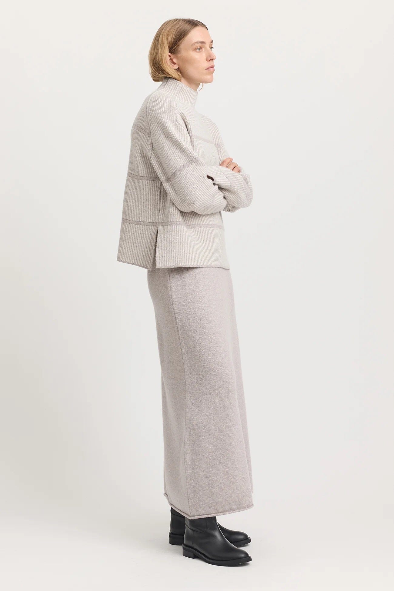 Toorallie Pin Stripe Funnel Knit - Oat Toorallie