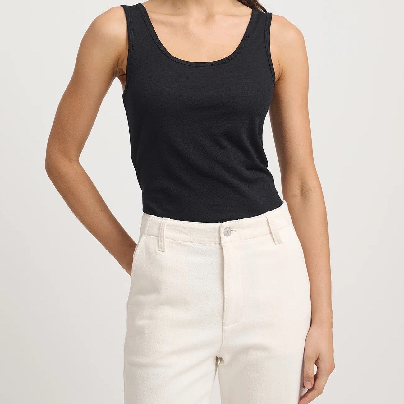 Toorallie Scoop Merino Tank - Black Toorallie
